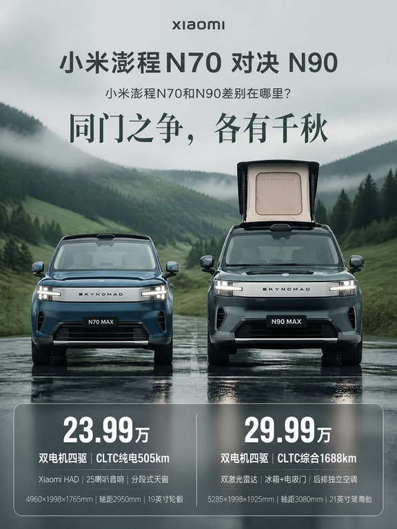 澎程N70 VS N90同门增程SUV，差价6万怎么选