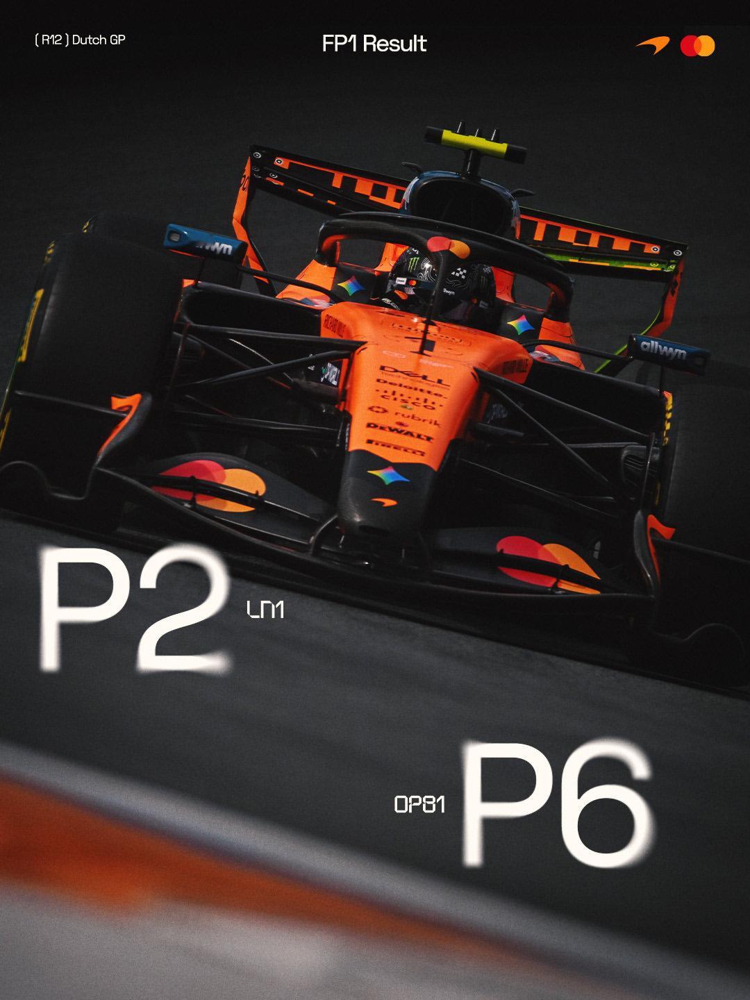 一练完成✅
诺里斯P2，皮亚斯特里P6

#McLaren[超话]#｜#2026F1荷兰大奖赛# 🇳🇱 ​