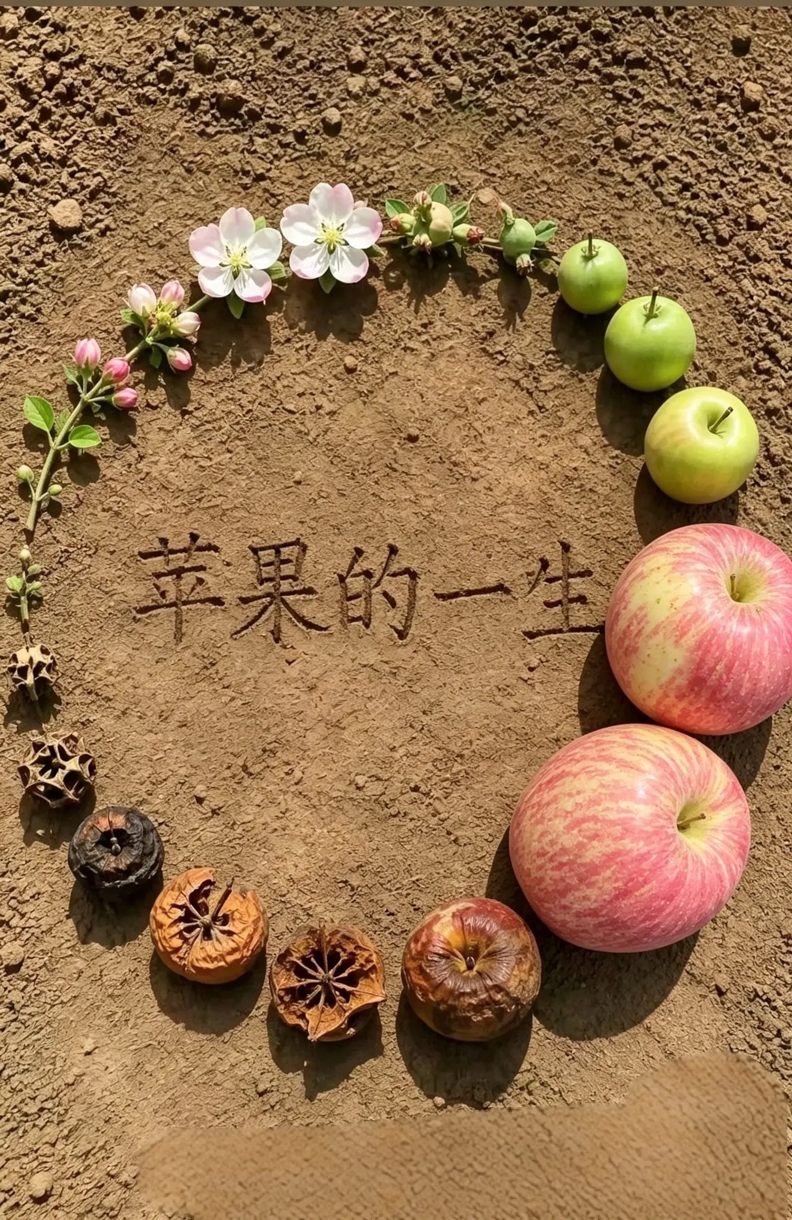 苹果的一生。从开花到坐果，最后慢慢枯萎，其实就是生命的一个闭环。人的一生又何妨不是呢