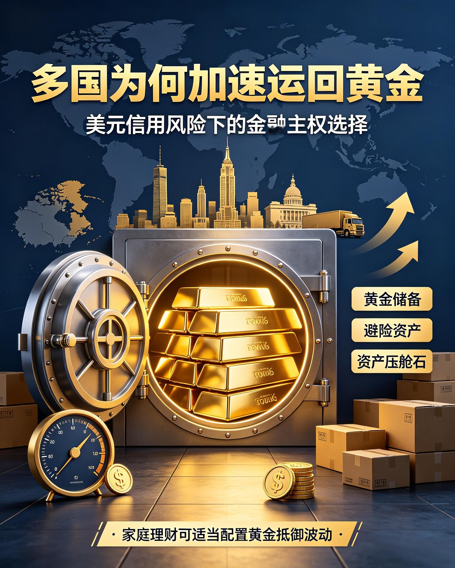 近期，多国纷纷从美国运回黄金储备，引发广泛关注。荷兰、法国等国正加速将存放在纽约等地的黄金转移至本土或第三方中立金库。
   这一举动背后，是各国对美元信用风险及地缘政治不确定性的担忧。将黄金运回本国，不仅是为了保障国家金融主权的安全，更是为了在危机时刻能迅速掌握主动权。
    对普通老百姓而言，