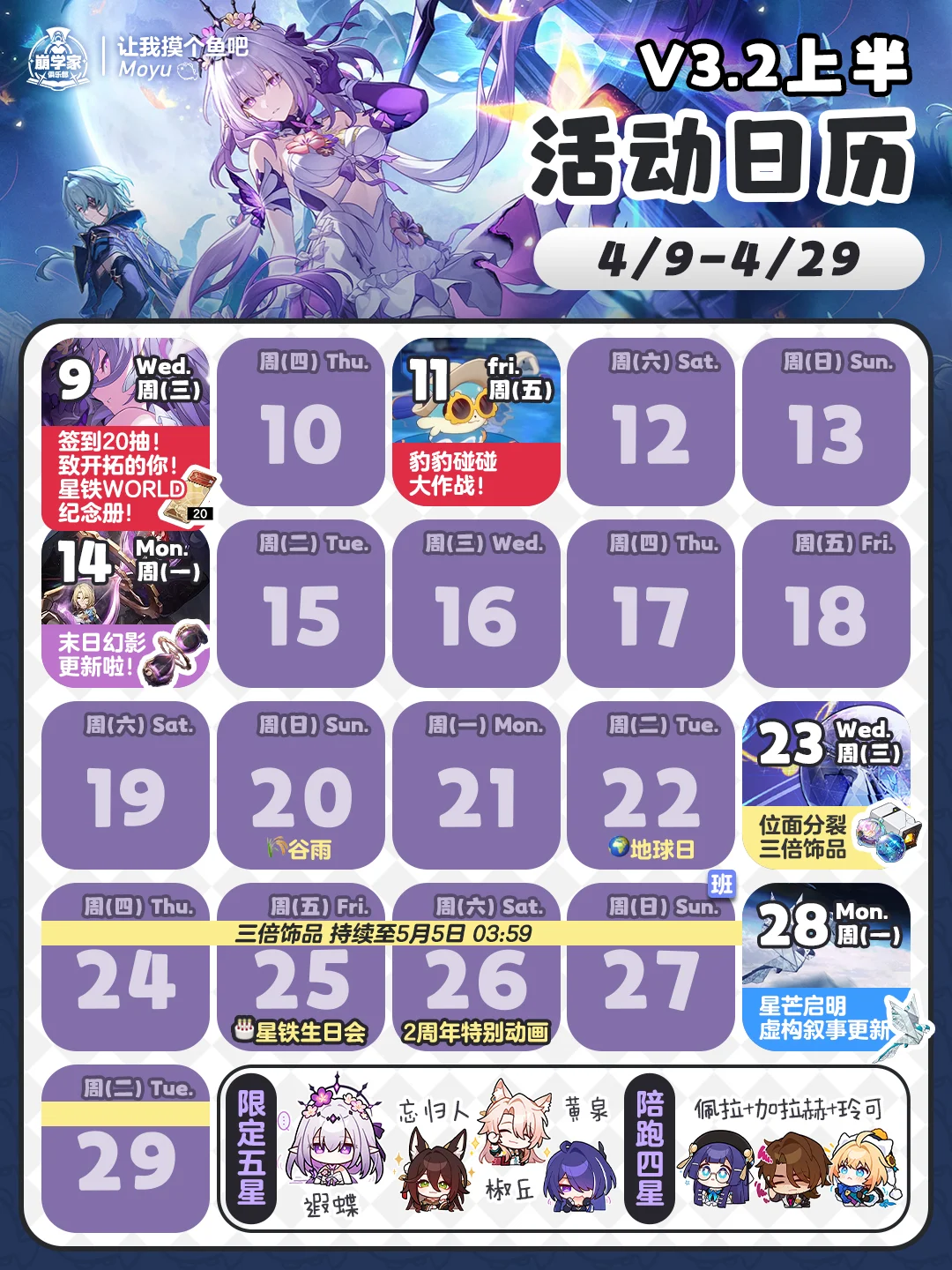星铁3.2全版本活动日历丨走过安眠地的花丛
