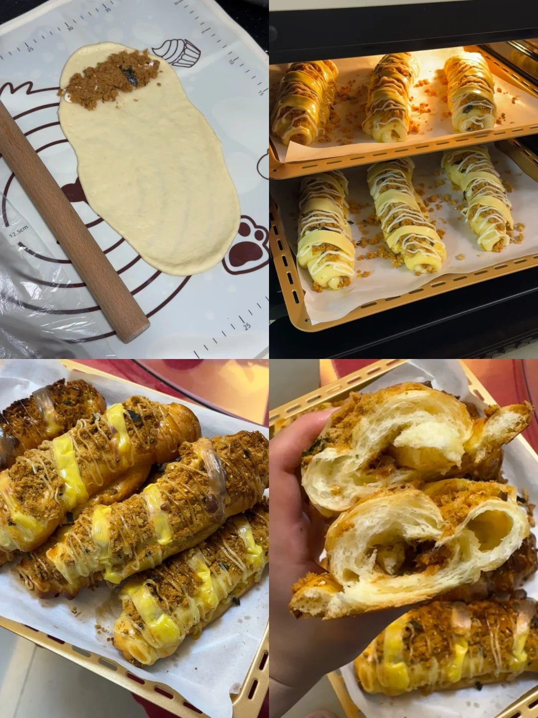 双重芝士肉松面包/一次发酵/简单又好吃🌷