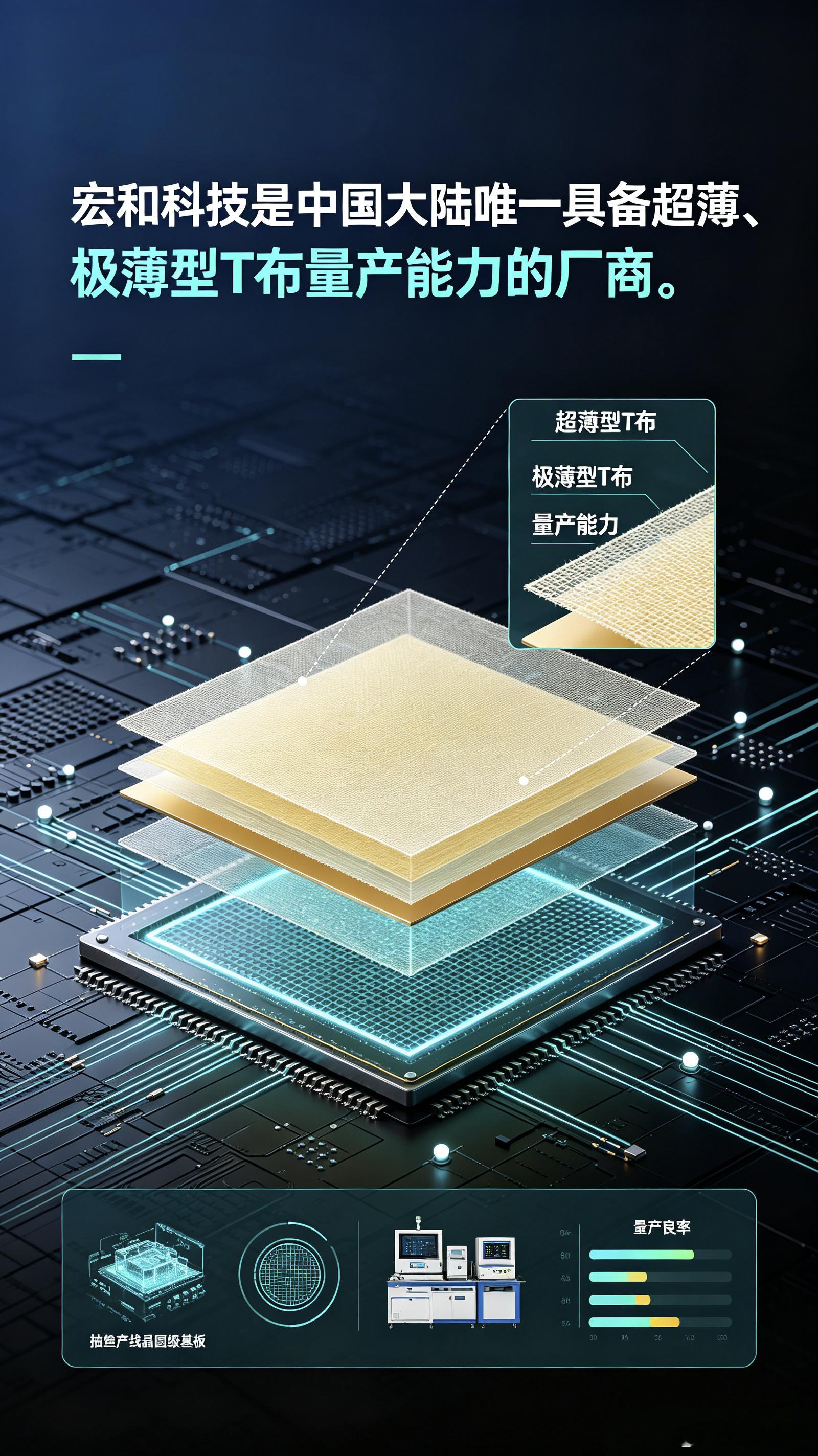 宏和科技确实是硬生生在日东纺、旭化成等日企把持了数十年的高端电子布堡垒上，撕开了一道口子。它手里攥着的，是AI算力时代最底层、最刚需，也最稀缺的材料之一。

技术突围：把玻璃拉成比头发丝还细的“芯片地基”

电子布是芯片基板和PCB的“骨架”，AI芯片功耗巨大，普通电子布在高温下会热胀冷缩 ​