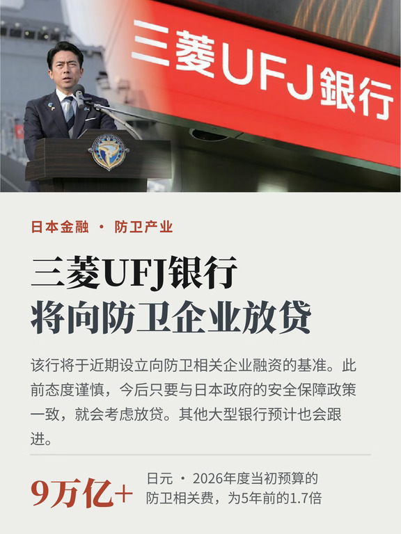 三菱UFJ将向防卫企业放贷