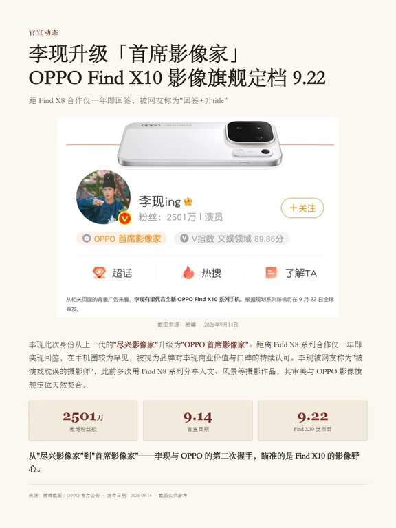 李现回签OPPO升title，从尽兴升到首席！