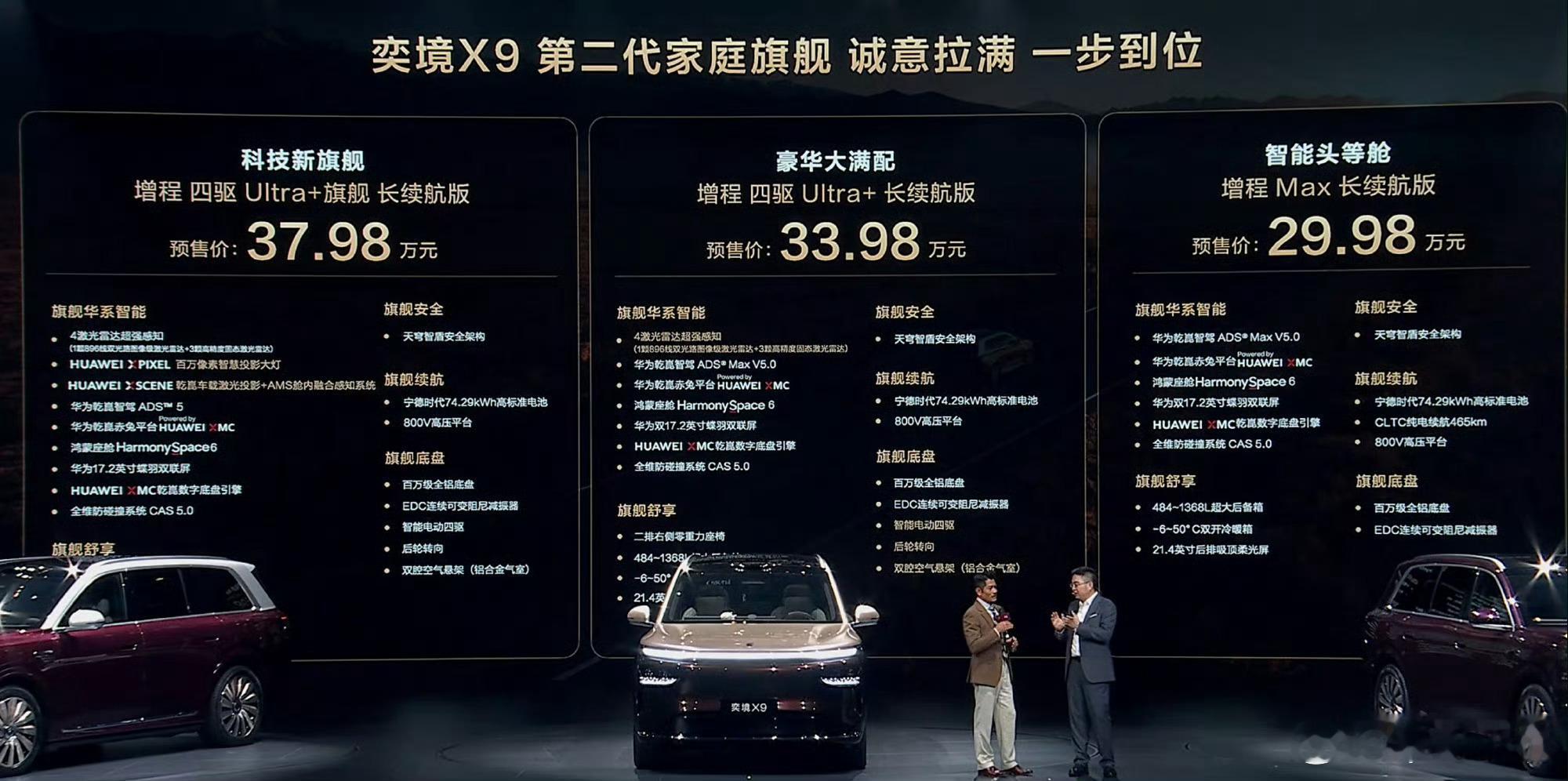 #奕境X9#  #第二代家庭旗舰奕境X9预售价29.98万起# 

东风和华为乾崑全栈合作的首款车型终于落地，奕境X9开预售，相当于给出了「第二代家庭旗舰」的标准。

和过去堆冰箱彩电大沙发的第一代产品不同，这车主打的是给全家配齐「专属司机+贴心助理」两套智慧伙伴，把智能落到了家用的日常场景里。

专属 ​