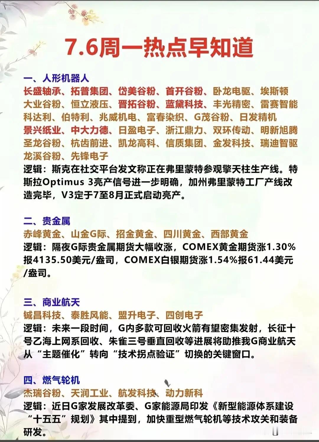 7月6日周一前瞻｜十大热门赛道逻辑梳理，一文看懂盘面方向  周末多条产...