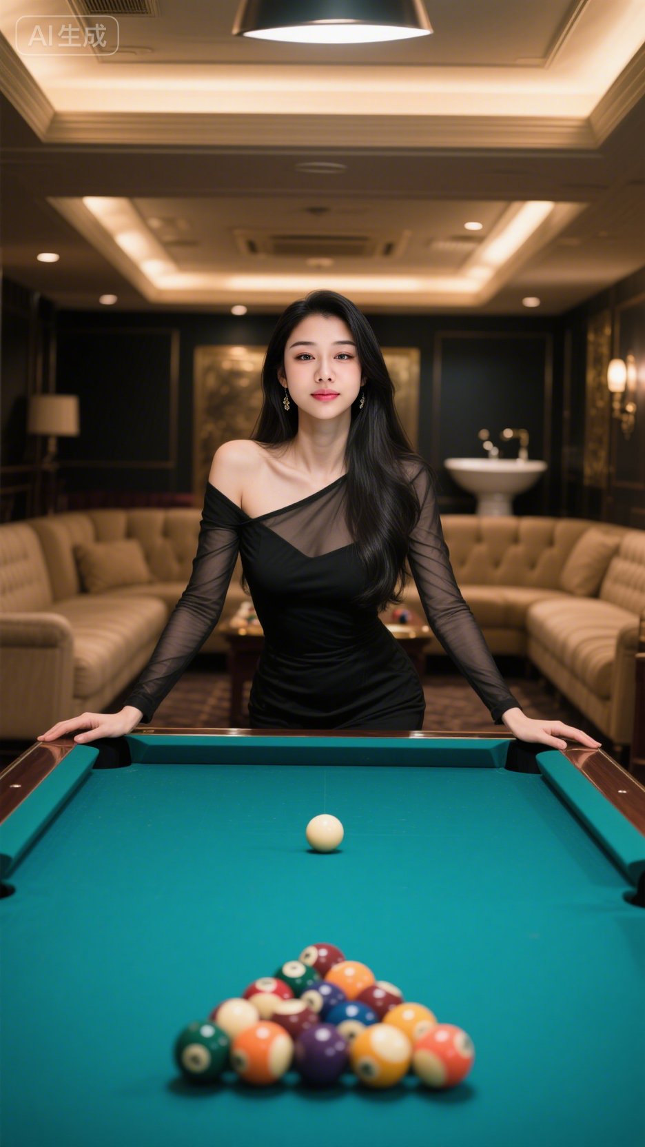 在台球桌前，优雅黑裙美女就是一道亮丽的风景线。就像张雨绮，她有着“黑裙...