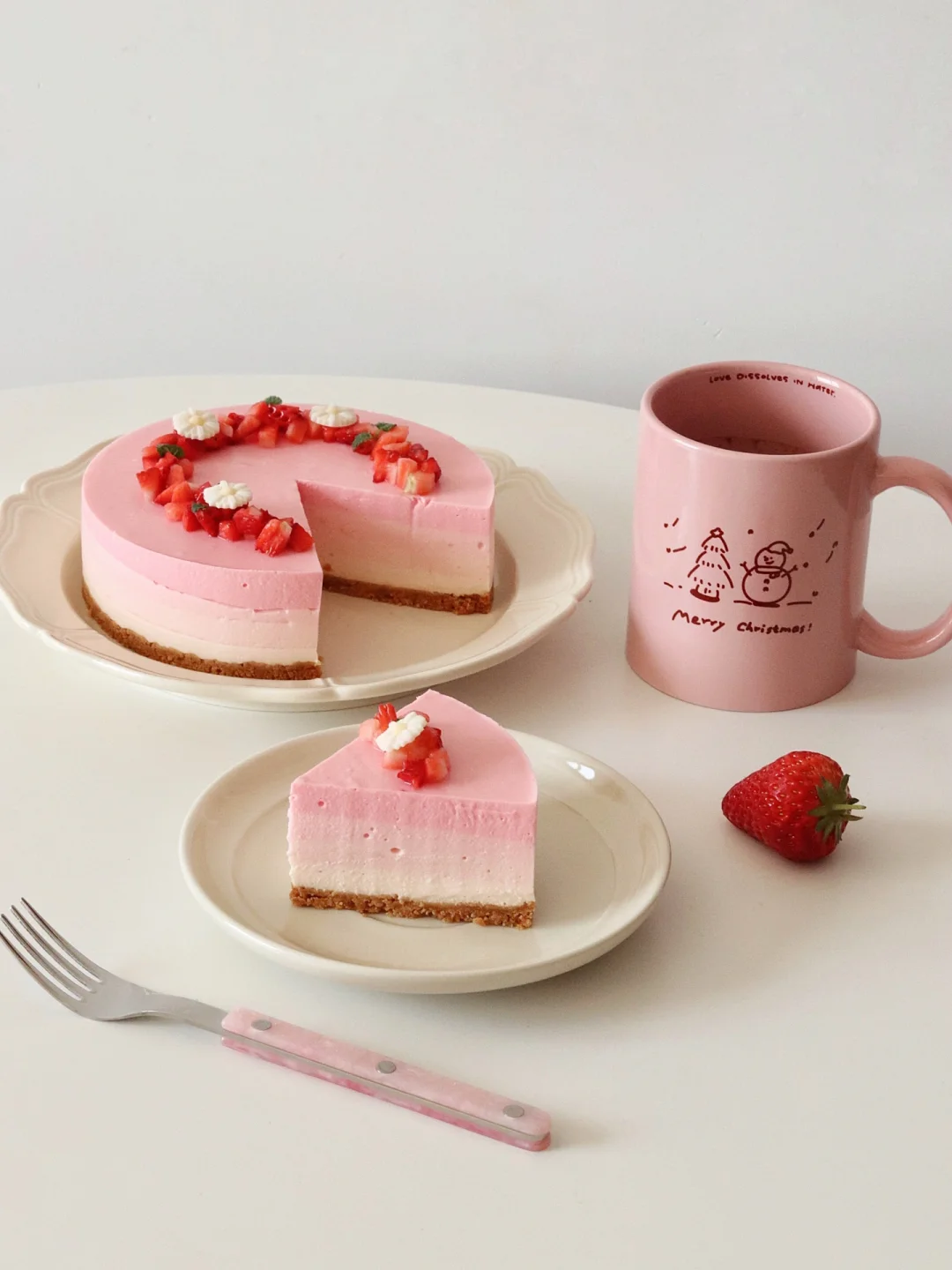 免烤少女心甜品🍓粉嫩草莓渐变慕斯蛋糕💗💗