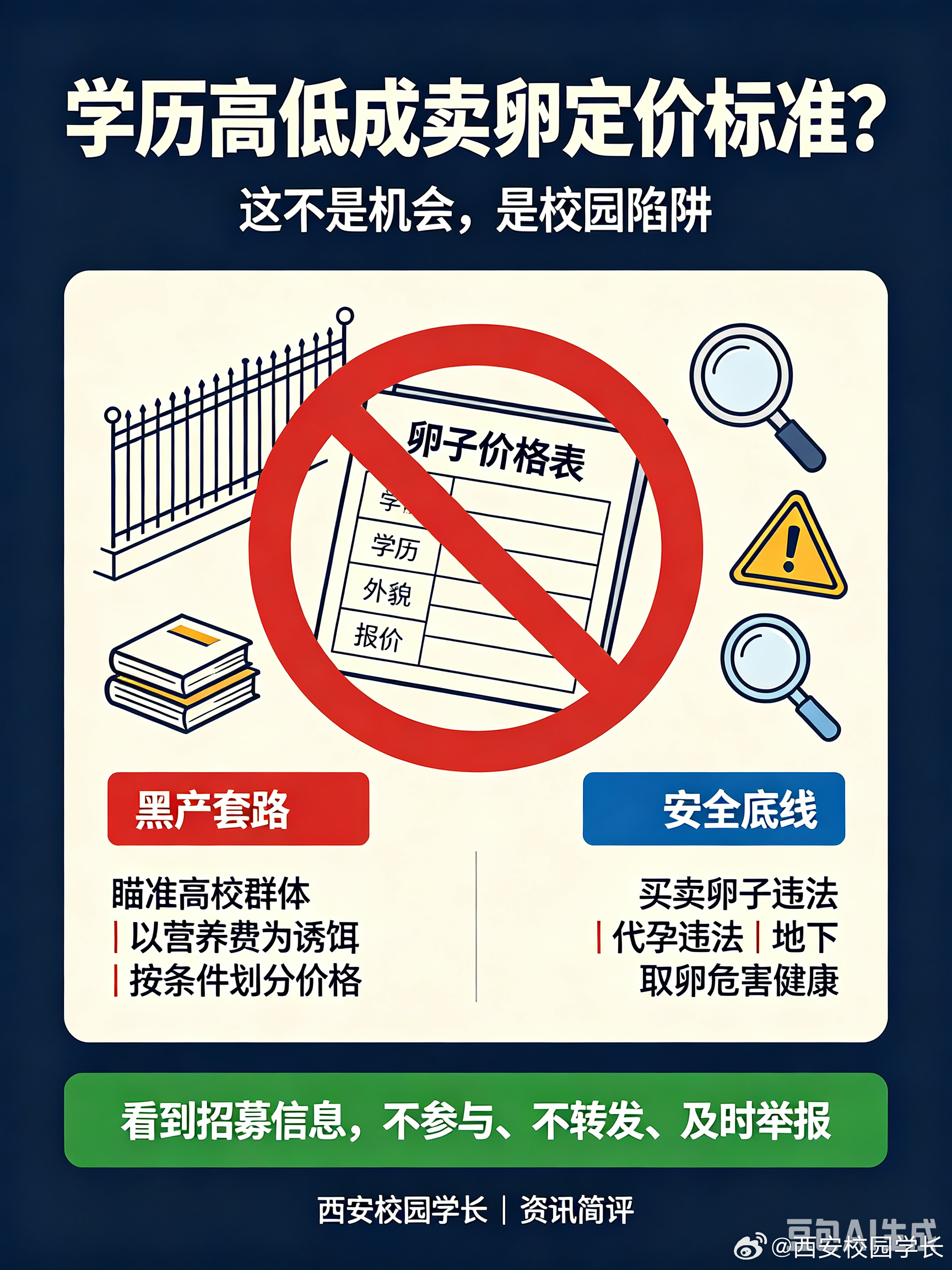 2026年9月12日，打拐志愿者上官正义曝光了代孕黑产群的聊天记录，中介公然将女大学生的卵子按学历明码标价公开叫卖，最高价码竟直逼百万。  一、学历定价层级- 顶尖985高校：报价25万至30万元,个