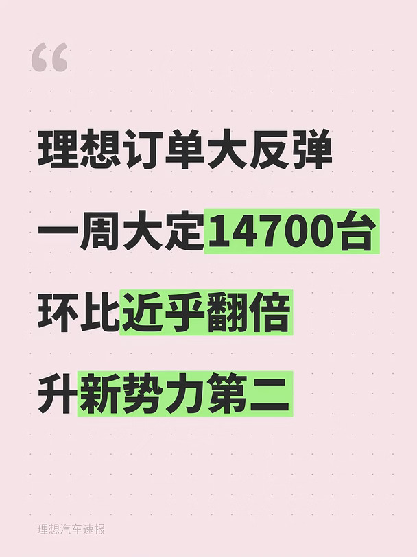理想订单反弹,14700台超小米鸿蒙