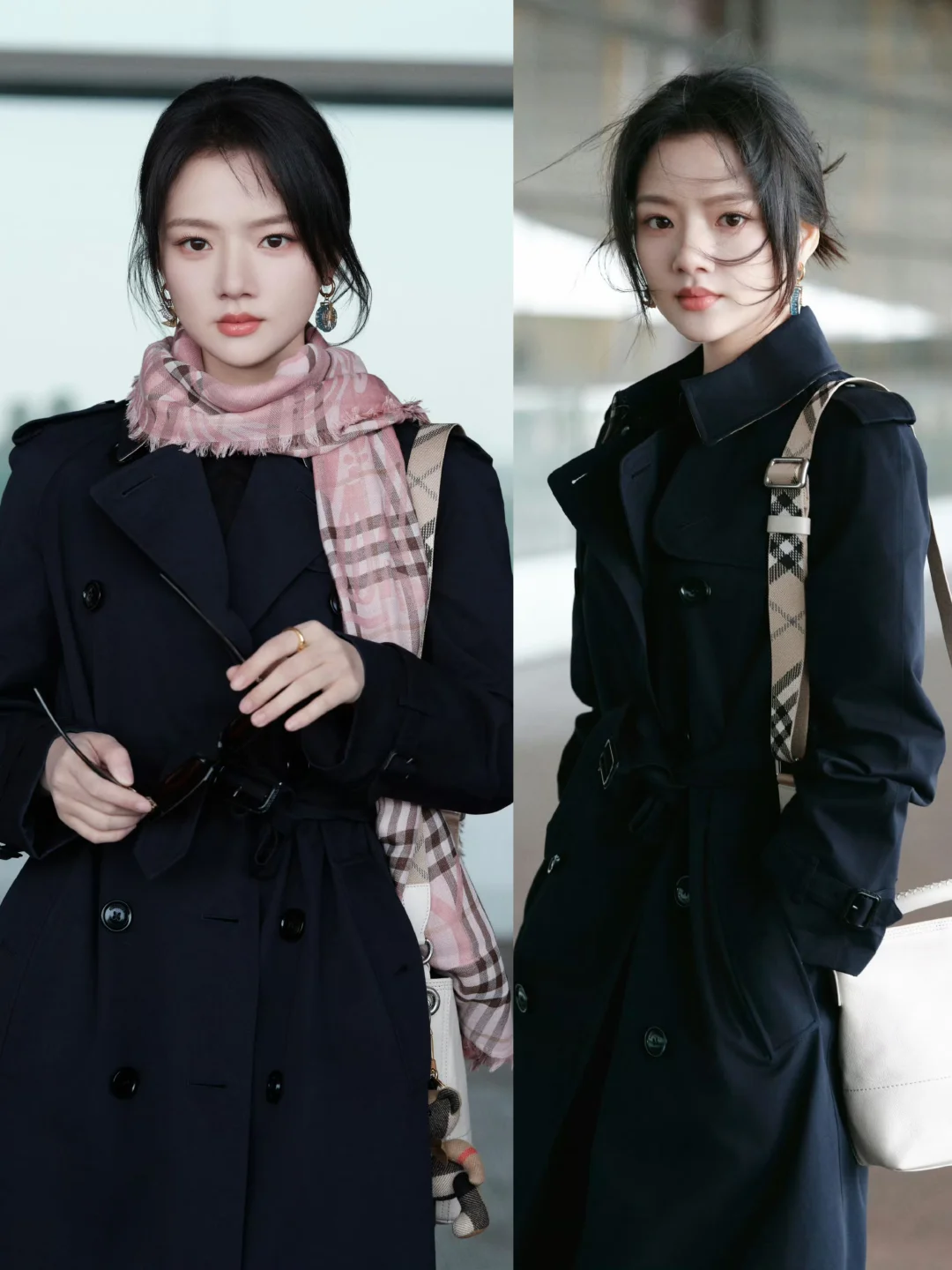 任敏首次时装周看秀出发，知性干练的一套