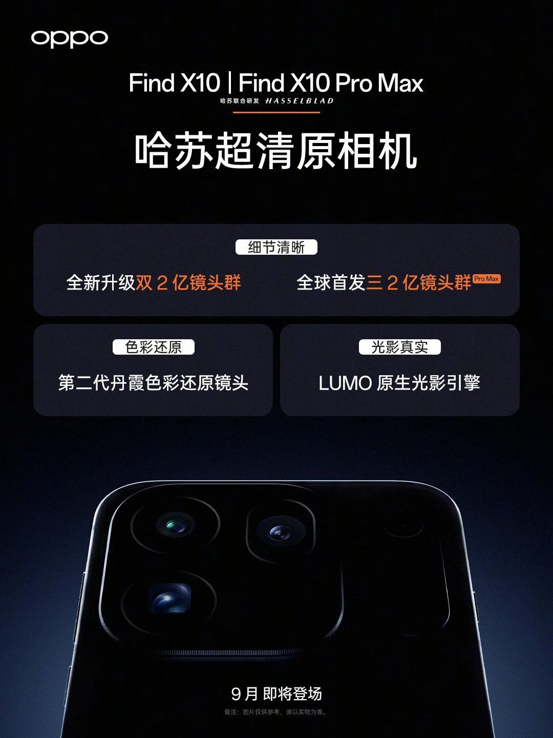 刘作虎确认新机将搭载全新哈苏超清原相机影像系统，其中Find X10 Pro Max将全球首发“三2亿镜头群”，同时加入全新LUMO原生光影引擎以及第二代丹霞色彩还原镜头。从目前曝光的局部来看，后置Deco也会延续类似Find X9s Pro的横向大矩阵+阶梯式设计。#数码主理人# ​