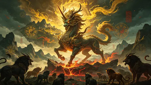 洪荒先天大能·始麒麟
始麒麟，洪荒开天诞生的先天至尊，太古三祖之一，与祖龙、元凤并列，为万兽之始祖、麒麟道源，执掌洪荒走兽万族，是太古纪元镇守大地的至高大能。
开天之后，大地厚土本源汇聚，孕育出始麒麟。他承载先天麟道本源，身蕴大地厚重生机，是世间一切走兽、瑞兽的血脉源头。洪荒之内，貔貅、白泽、梼杌、穷奇等诸般兽类，血脉道统皆溯源于此，万兽尊其为麟皇、大地至尊。
始麒麟本体巍峨如山，身躯苍劲雄浑，身披暗金玉鳞，鳞甲流转大地玄黄灵光。头顶独角连通地脉，四足踏处可引山川地火、调动大地灵脉，吼声震荡五岳，能引土石成山、裂地为渊。周身萦绕厚重的大地法则，自带安定万物的皇者威仪，自带祥瑞之气，可镇地脉、安山川。
始麒麟居于大地中央，建立万兽神庭，统御洪荒陆地上亿万走兽，执掌山川地脉、厚土生机、大地祥瑞。他主掌大地秩序，调节山河气运，与执掌四海的祖龙、翱翔九天的元凤三分洪荒，共同维系太古时代天地万族的平衡，开创太古盛世。
始麒麟通晓大地法则、厚土防御大道，拥有大地不灭神通，借无尽地脉之力恢复自身...