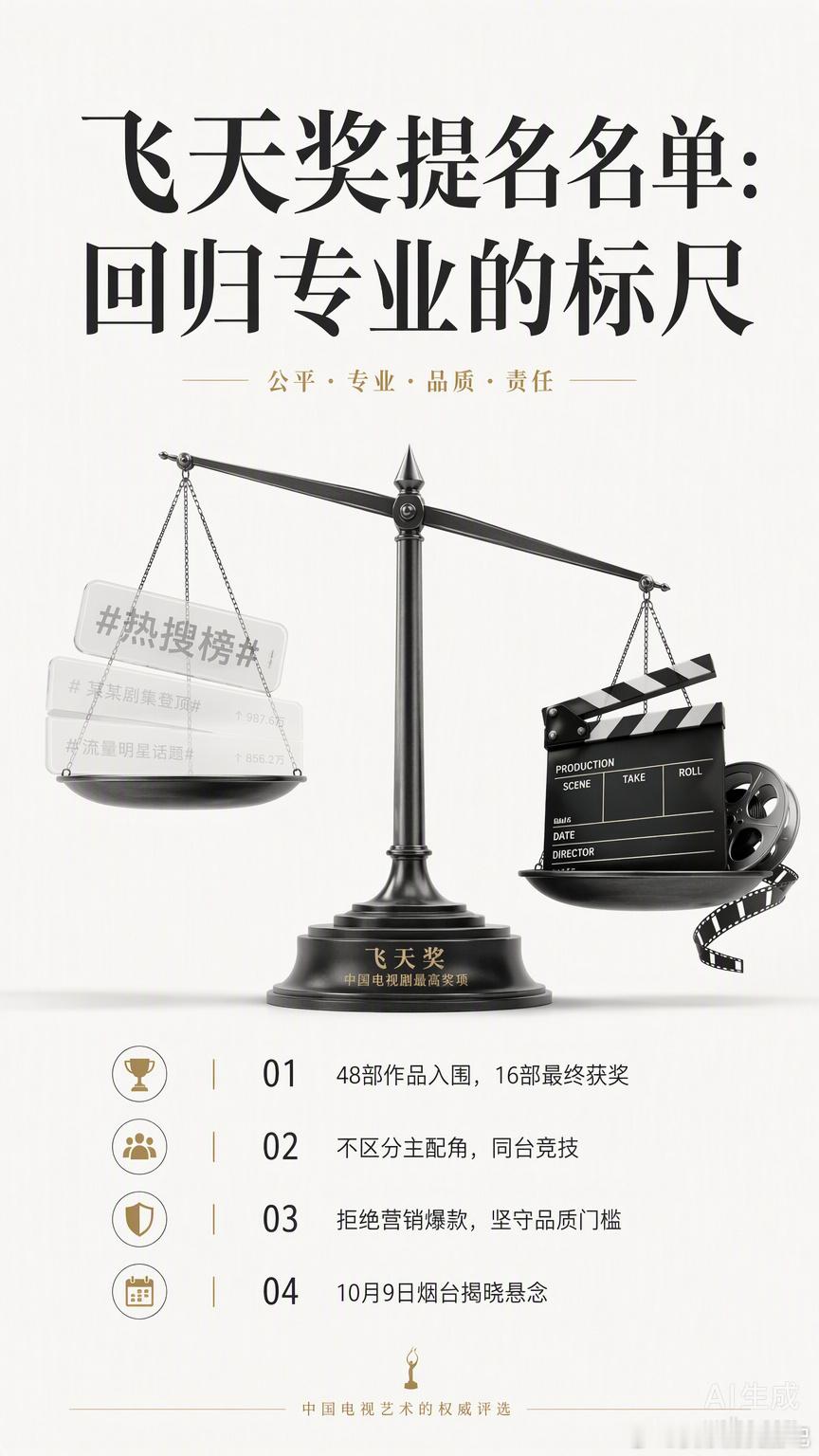第35届飞天奖提名名单公布，48部作品入围，最终将产生16部优秀电视剧。

这份名单像是一次行业的集体“体检”。在《藏海传》《追风者》《我的阿勒泰》等热门剧集入围的背后，我们看到的是评审标尺对“内容为王”的坚守。那些靠营销堆出的“爆款”未出现在名单中，说明政府最高奖的门槛依然保持着它的严 ​
