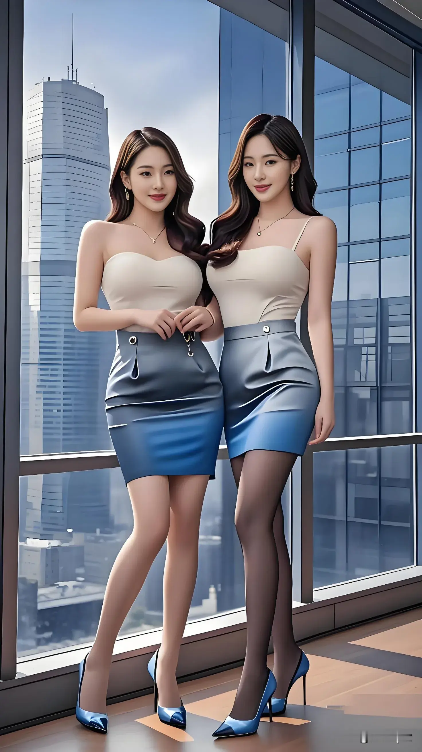 姐妹花职场穿搭，蓝白配优雅大方！   靓丽   😜 🌹