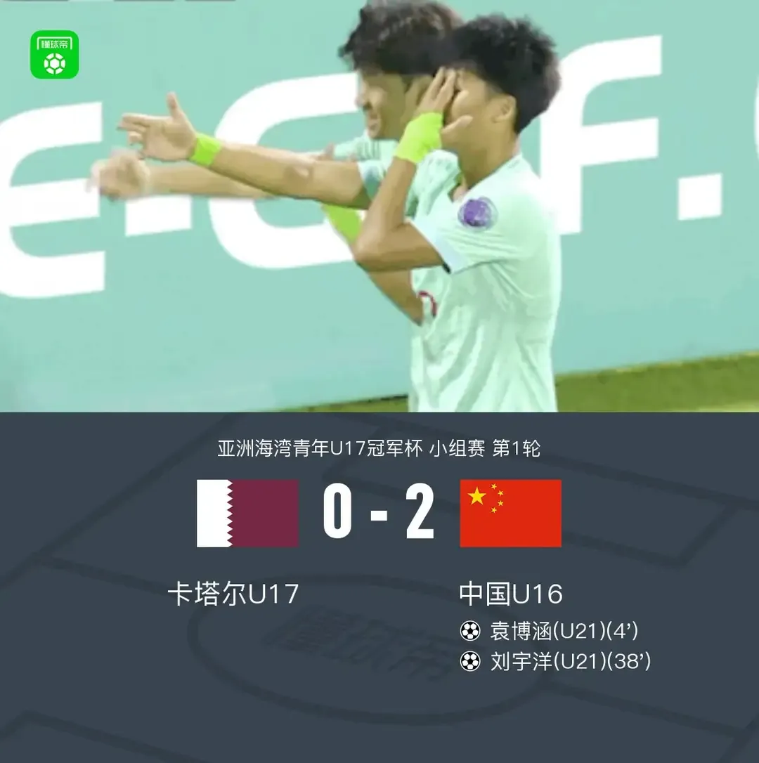 以小打大完胜东道主！中国U16拿下海湾杯开门红
10月16日，亚洲海湾青年U17冠军杯小组赛首轮开打，客场作战的中国U16队伍，最终以2比0的比分，零封东道主卡塔尔U17，顺利拿下本次赛事的首场胜利。
这场比赛最亮眼的亮点，就是我方队伍整体年龄偏小，实打实的以小打大，对抗各方面都不占先天优势。开场