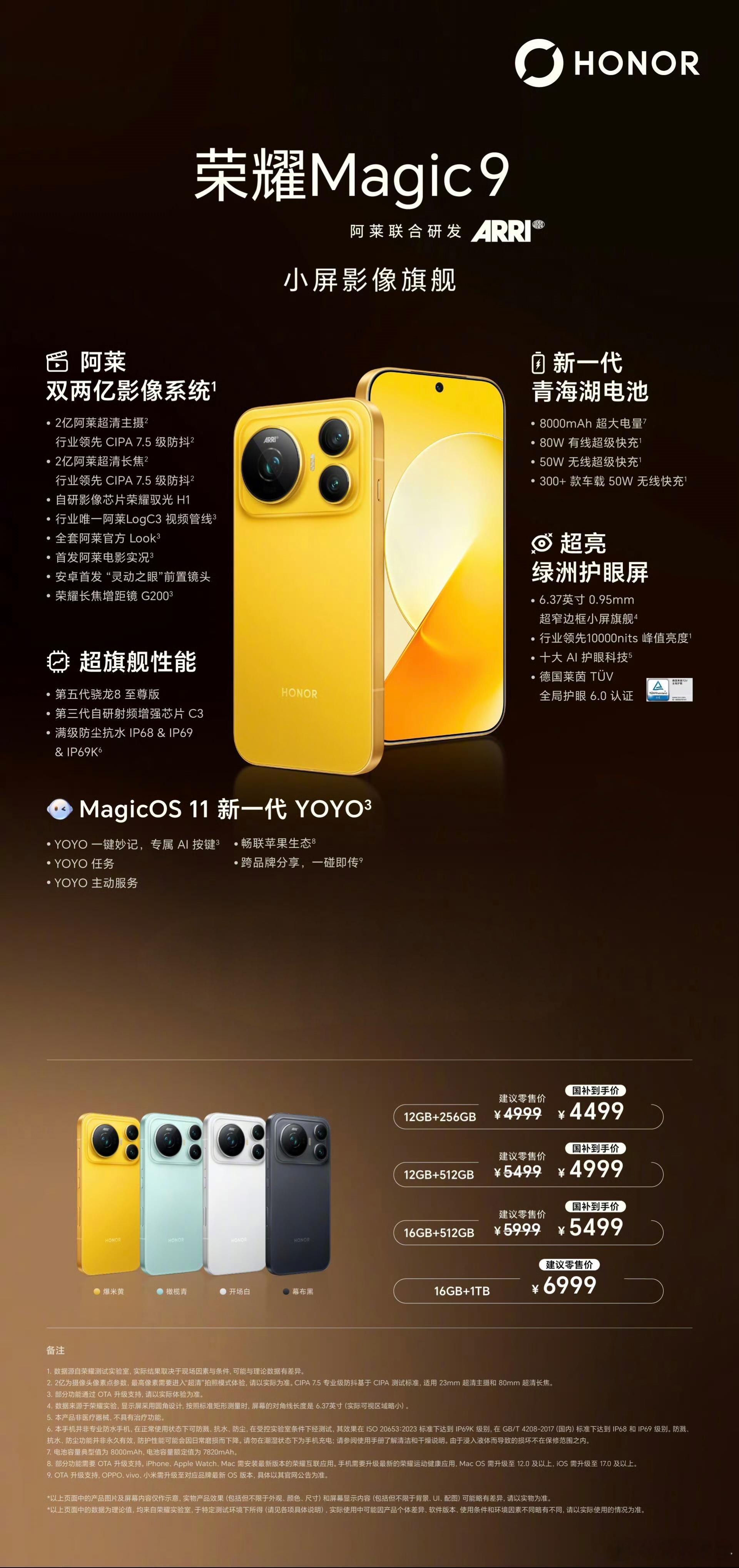 #荣耀称Magic9系列稳居安卓旗舰第一# 国庆假期刚结束，荣耀CEO李健就发博致谢用户，并官宣荣耀Magic9系列国庆7天稳居安卓旗舰第一，这份答卷是荣耀Magic十周年“三杯齐发”后的首份市场验证。

大杯Pro Max搭载阿莱双2亿影像+8800mAh青海湖大电池，标配版是行业唯一双芯双2亿小屏旗舰，超能版更是拥有1 ​