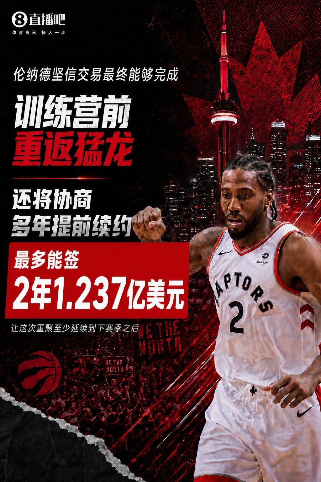 最高2年1.237亿~名记：小卡坚信交易会完成 将和猛龙协商提前续约 ...