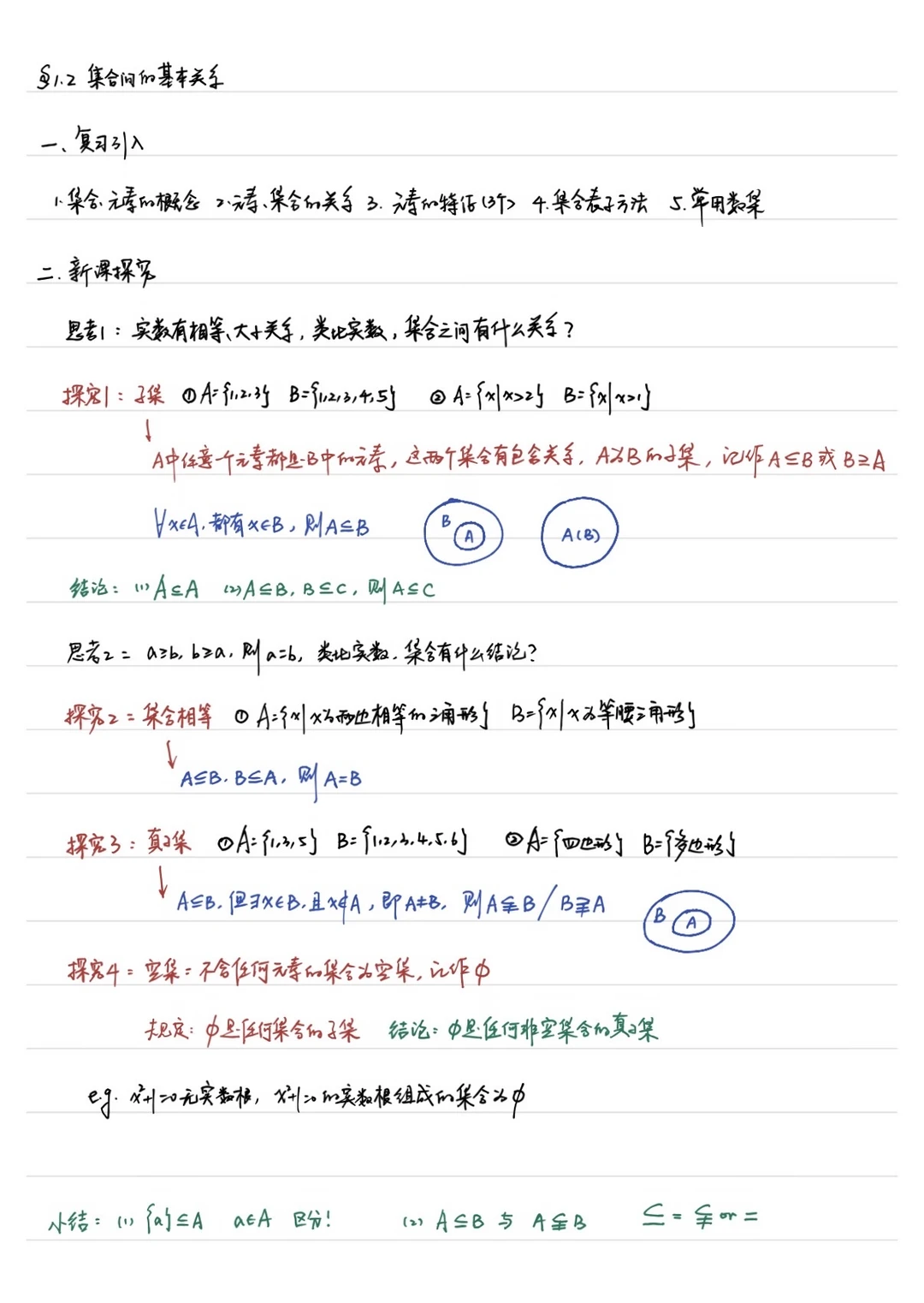 必修一 1.2 集合间的基本关系