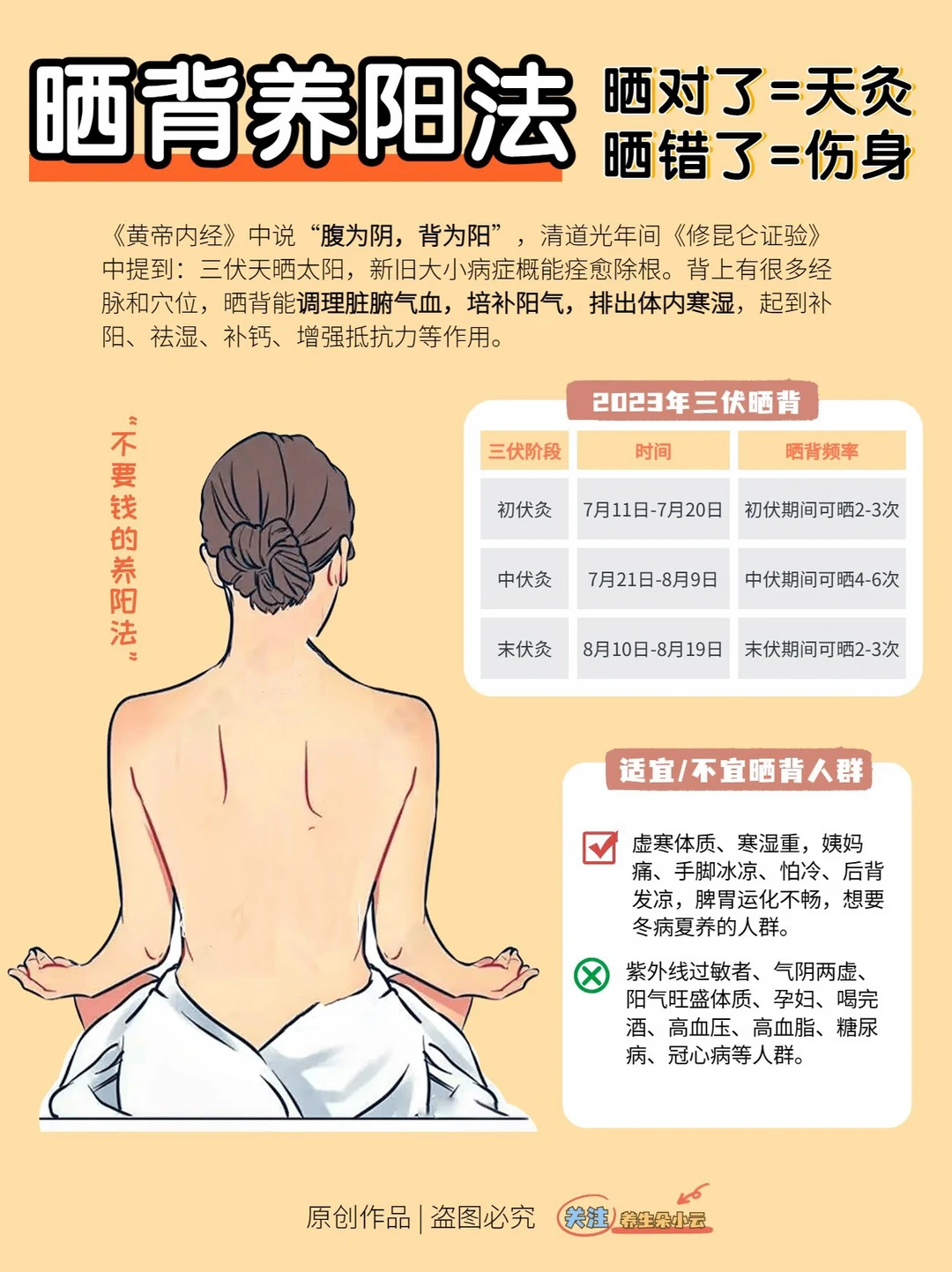 三伏天晒背🔥注意5件事，养阳不上火‼️