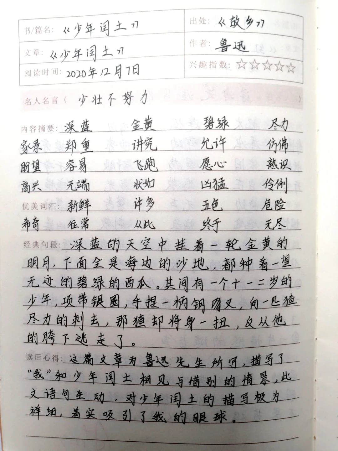 六上语文《课外阅读笔记》分享