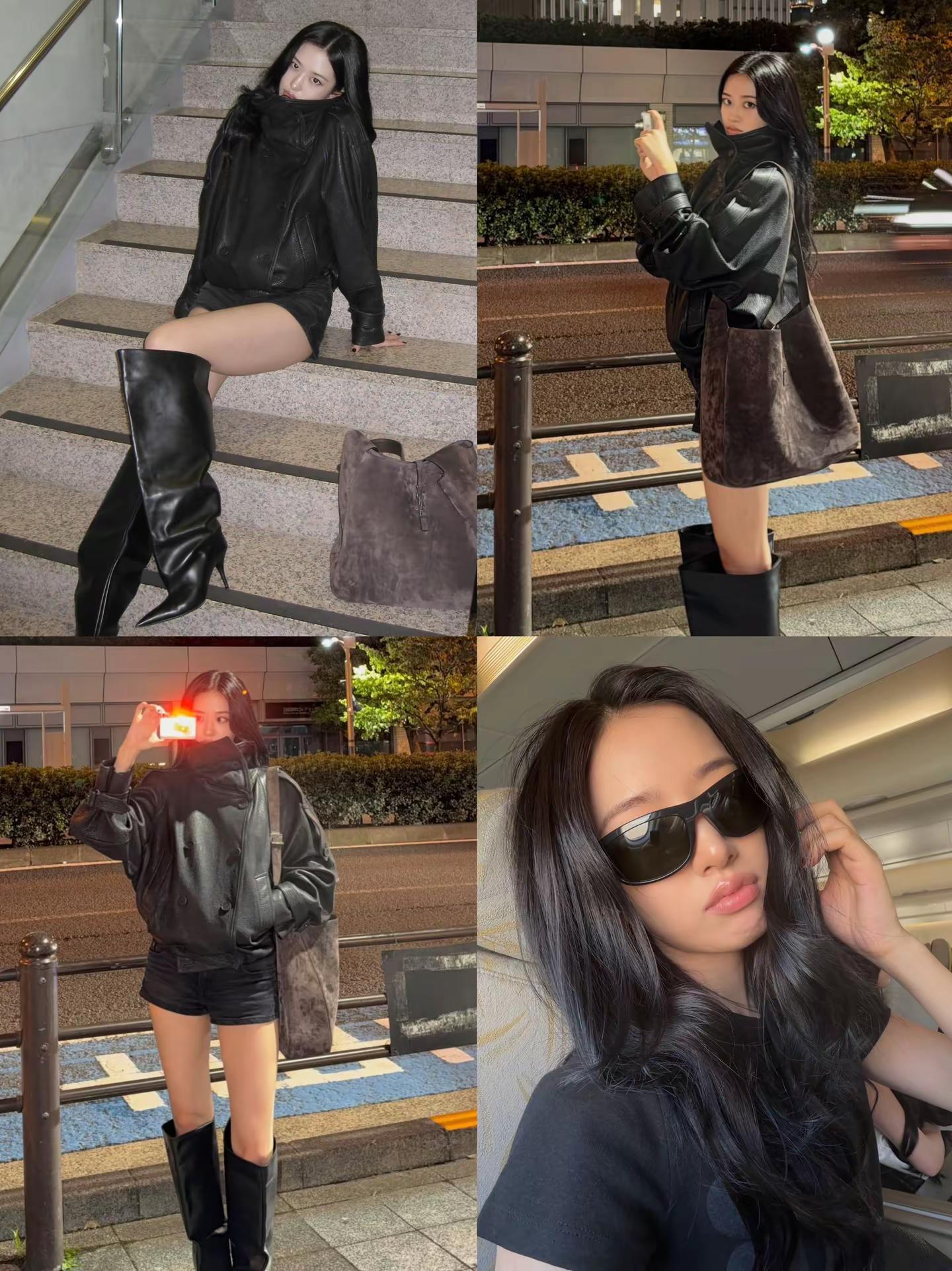 宥真尼想必也是深知自己穿皮衣美丽吧。继白色短风衣后的下一个爆款？安宥真 宥真 ive ins欧美风