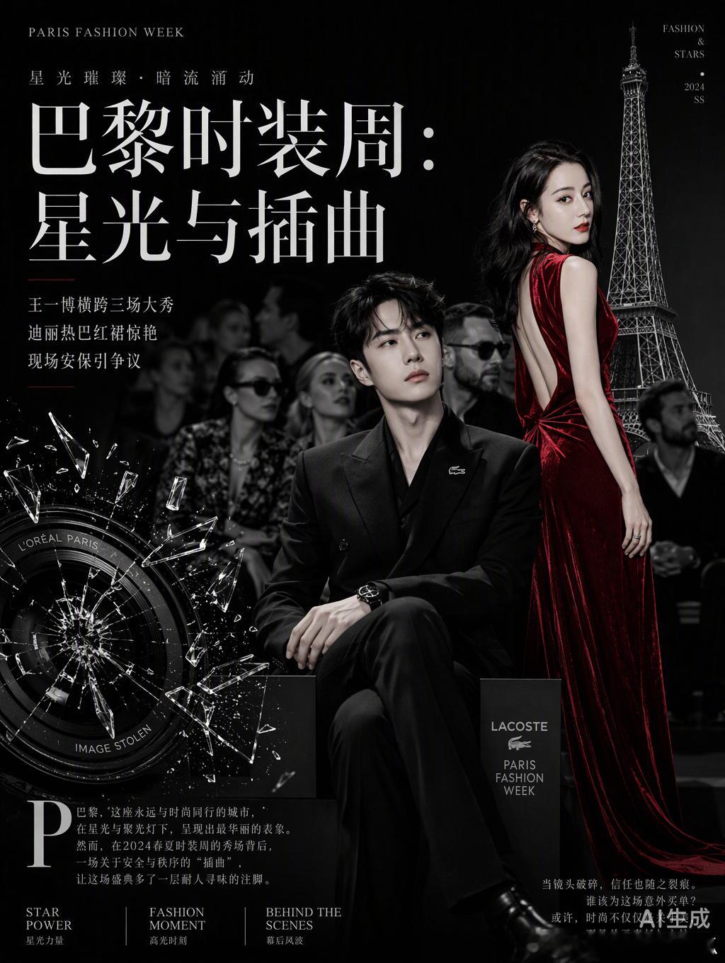 巴黎时装周这几天真是热闹，王一博一个人横跨三场大秀，被外媒调侃说是“他的时装周”，这排面确实够足。迪丽热巴连续第四年去Dior看秀，红丝绒长裙一穿，气场还是稳的。

除了明星扎堆，现场也不全是光鲜亮丽。听说欧莱雅团队在巴黎大秀期间相机都被偷了，素材全丢，这安保也是让人无语。咱们虽然不去 ​