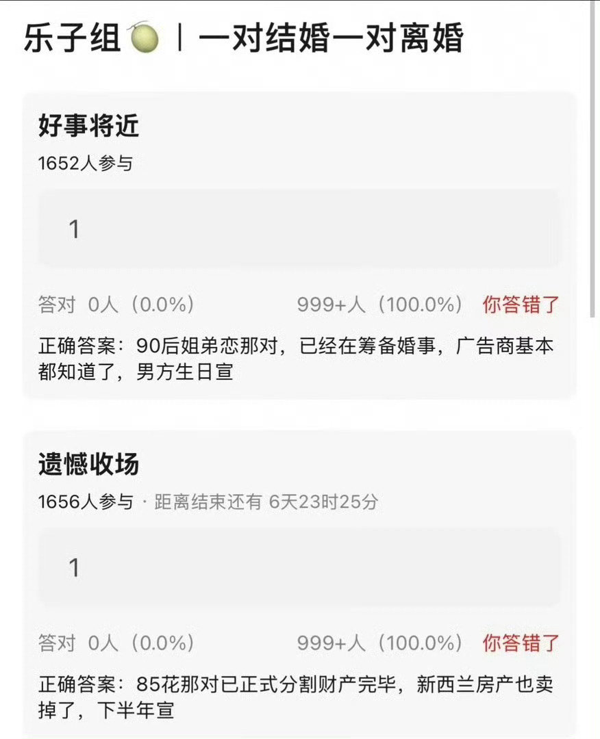 曝85花和老公已离婚 你要不直接报名字得了……排除法好像都排干净了，不过都什么年代了离婚也很正常 ​