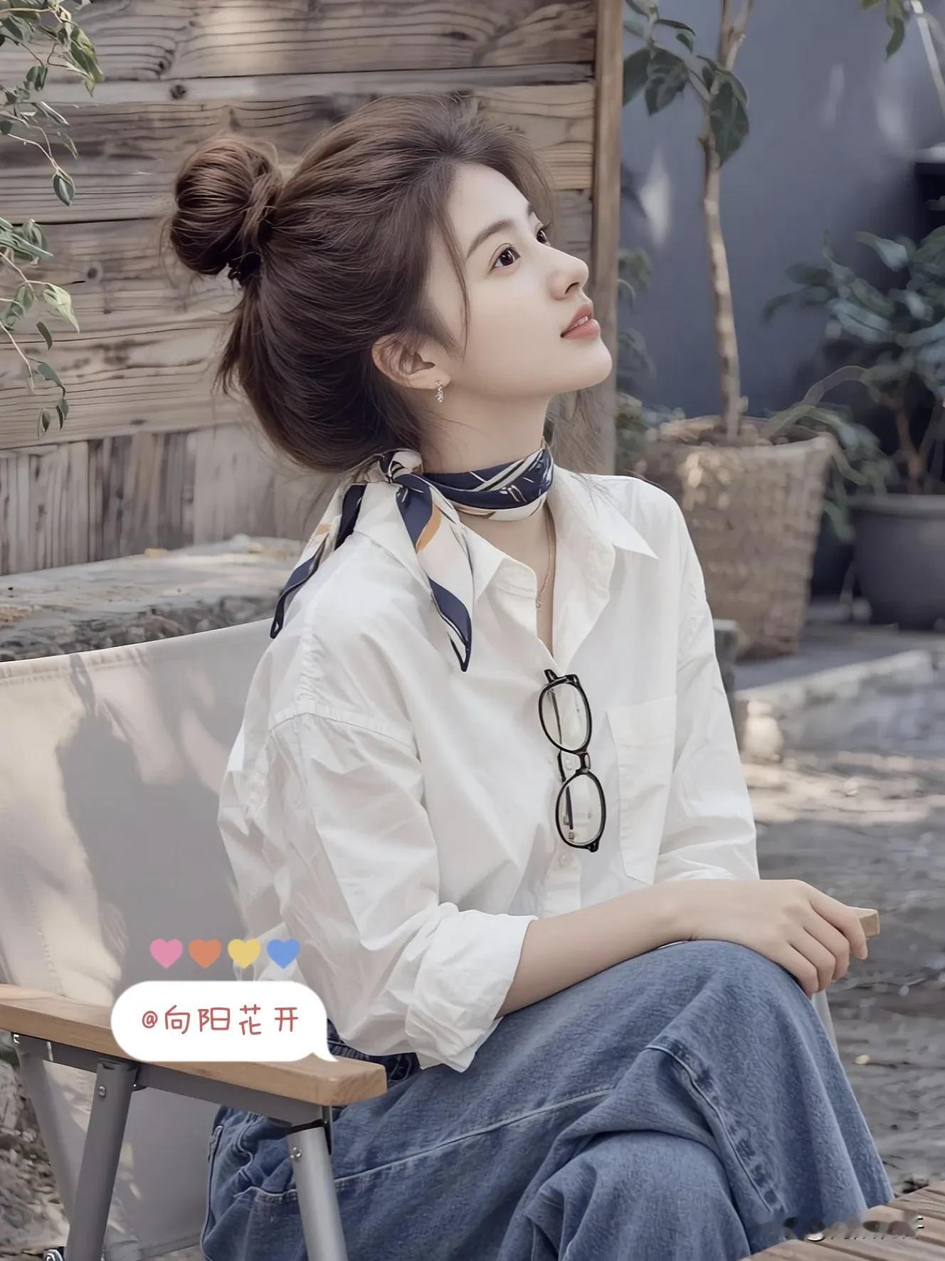 对面的女孩看过来。