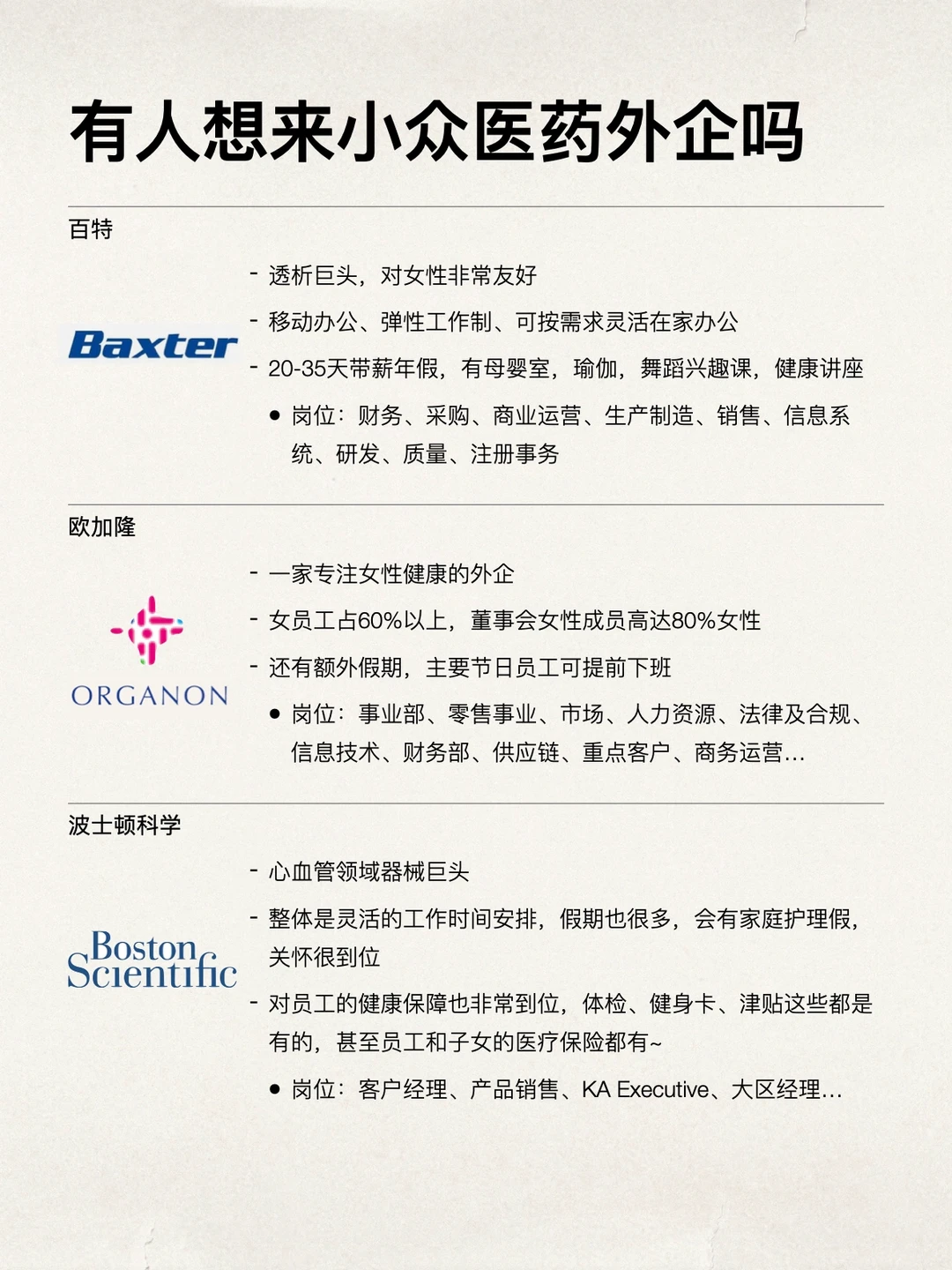 或许有想来小众医药公司上班的吗？