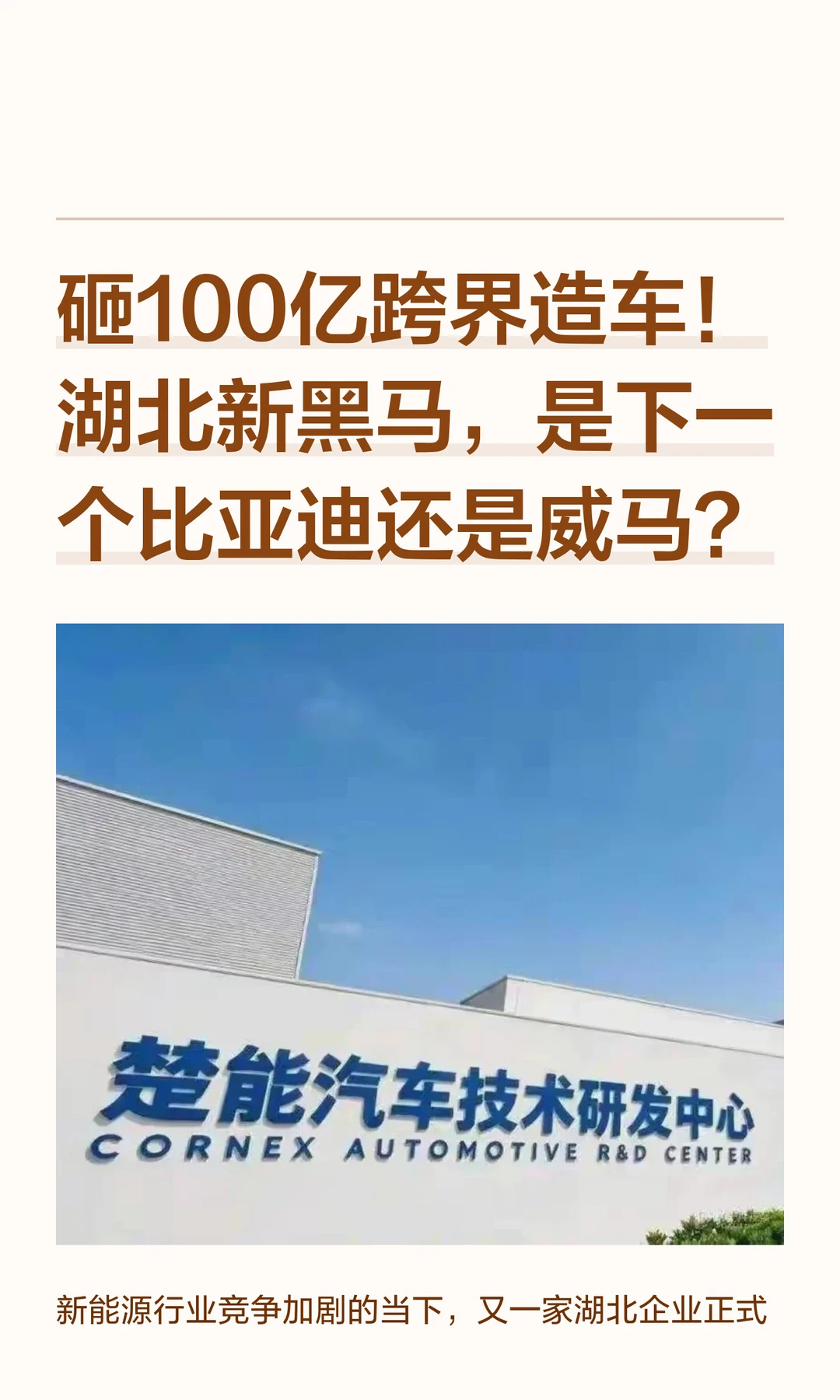 砸100亿跨界造车！湖北新黑马，是下一个比