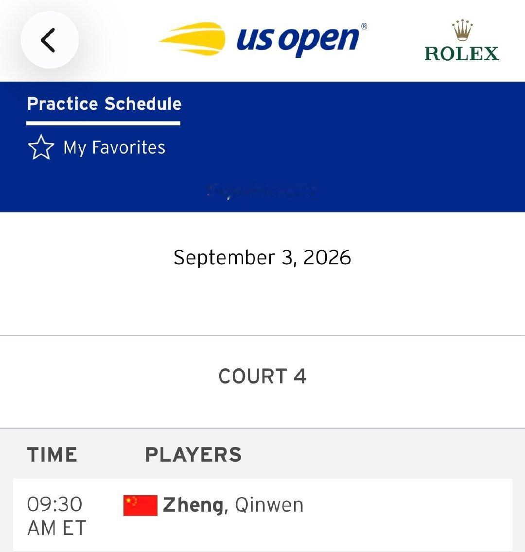 #郑钦文vs普丁塞娃# 
🗓️2026.9.3【比赛资讯】
今日赛前训练计划：
当地上午9点半在Court4 训练半小时，10点在Court5训练。
#郑钦文美网第二轮对阵普丁塞娃##郑钦文美网征途# ​