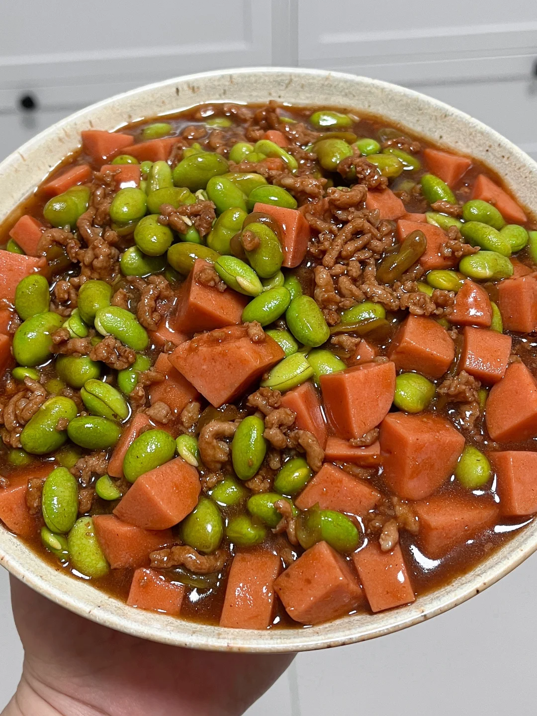 谁懂啊？肉末毛豆火腿肠吃一次爱一次！