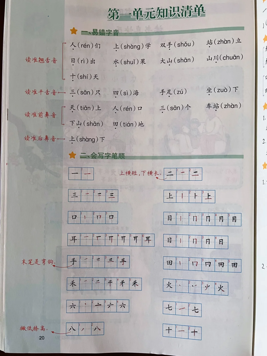 一年级上册语文｜第一单元知识清单 早读打卡