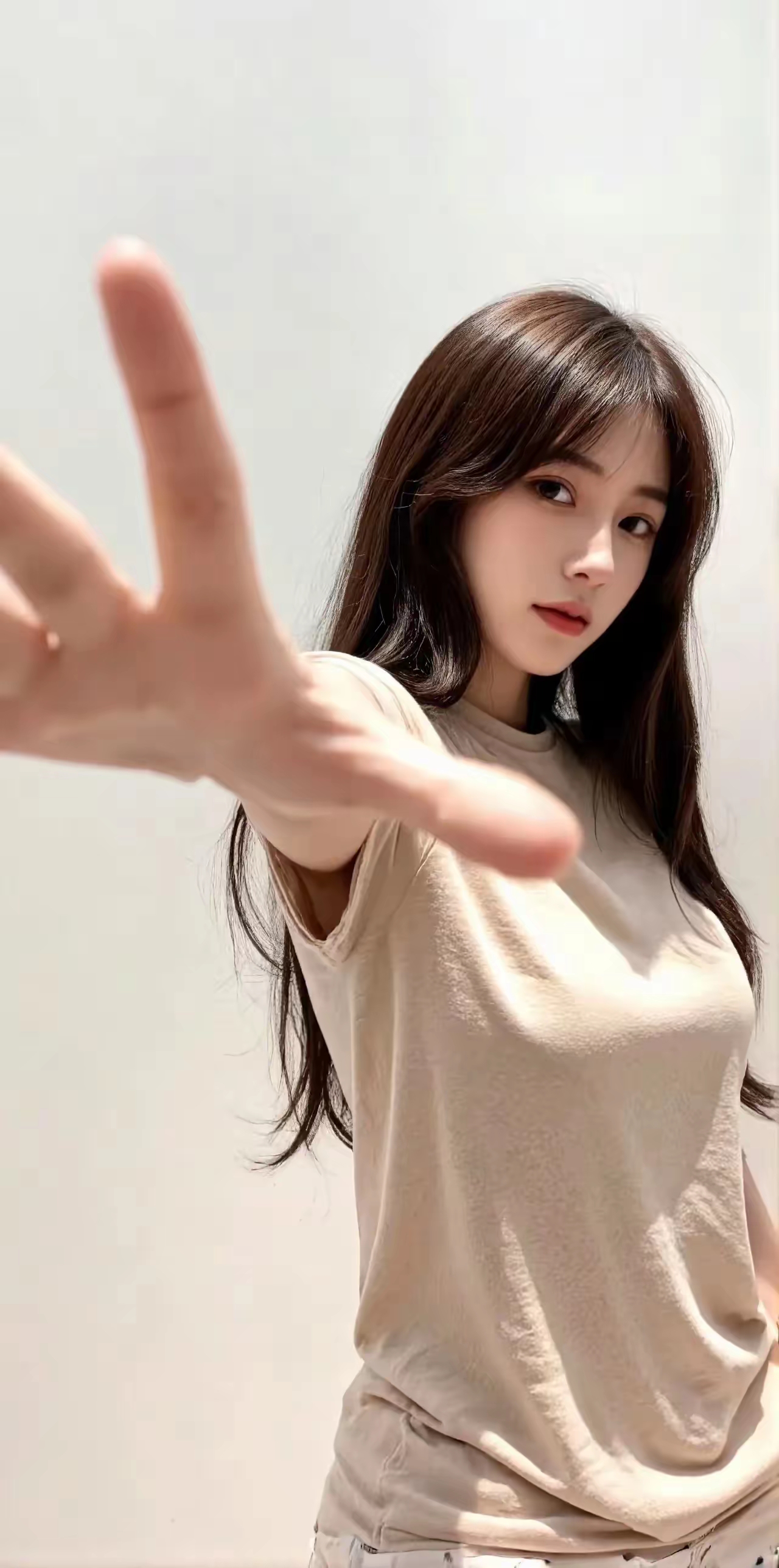 温柔甜美的少女，轻轻伸出手，仿佛在邀请你加入她的世界。