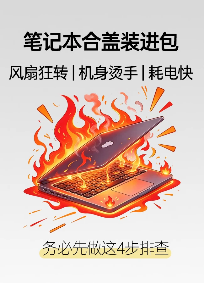 救命！笔记本合盖放包里烫手掉电快！4步自救