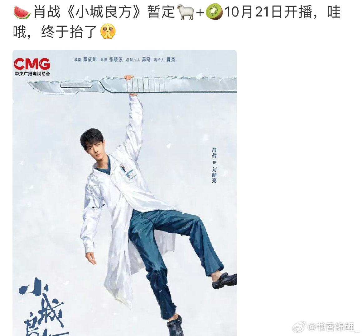 看到一瓜，《小城良方》10.21，央八上星➕🥝播出，哈哈哈[鼓掌] ​