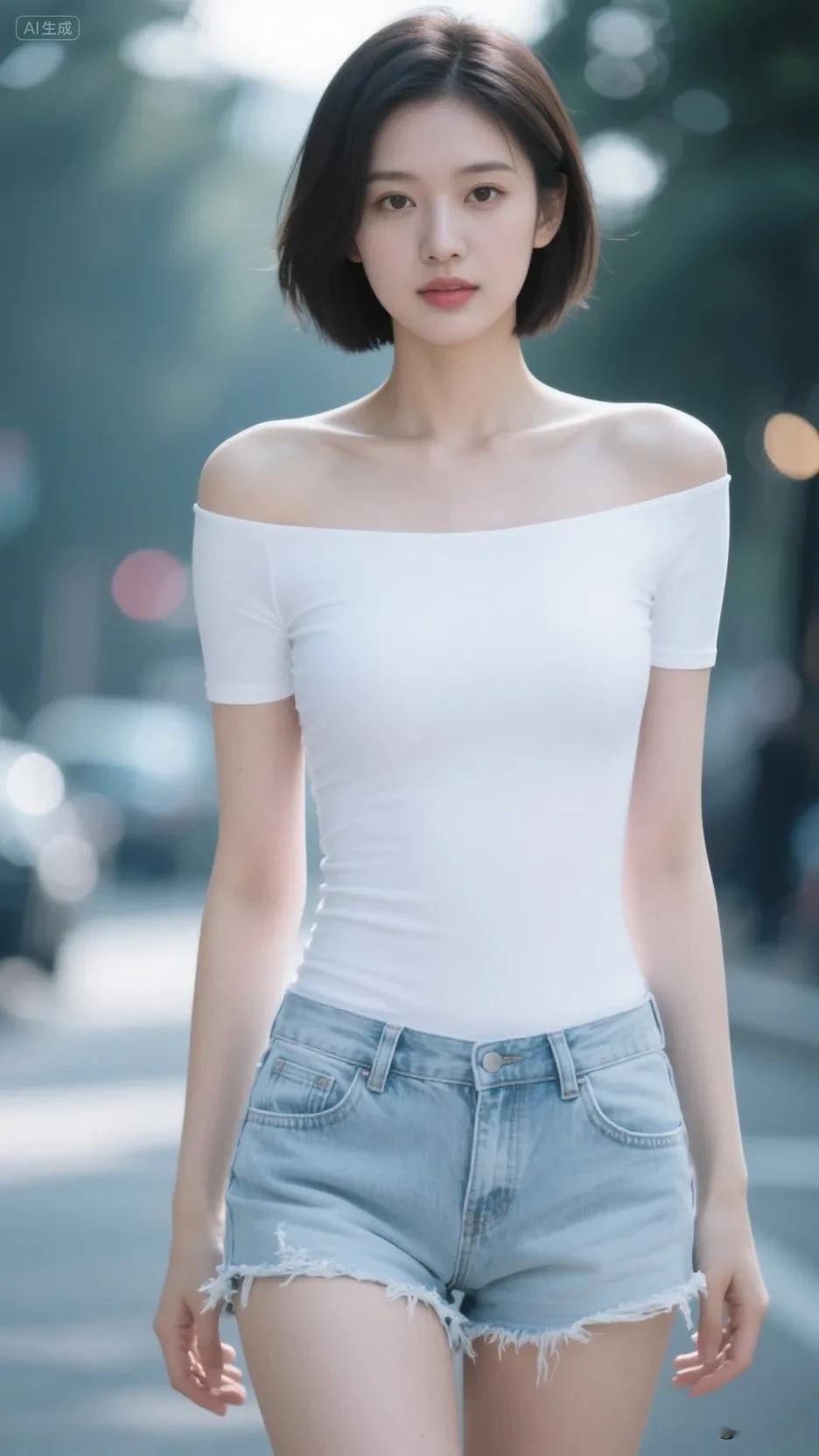 高颜值美女的穿搭：紧身衣配牛仔短裤，完美身材自带光环