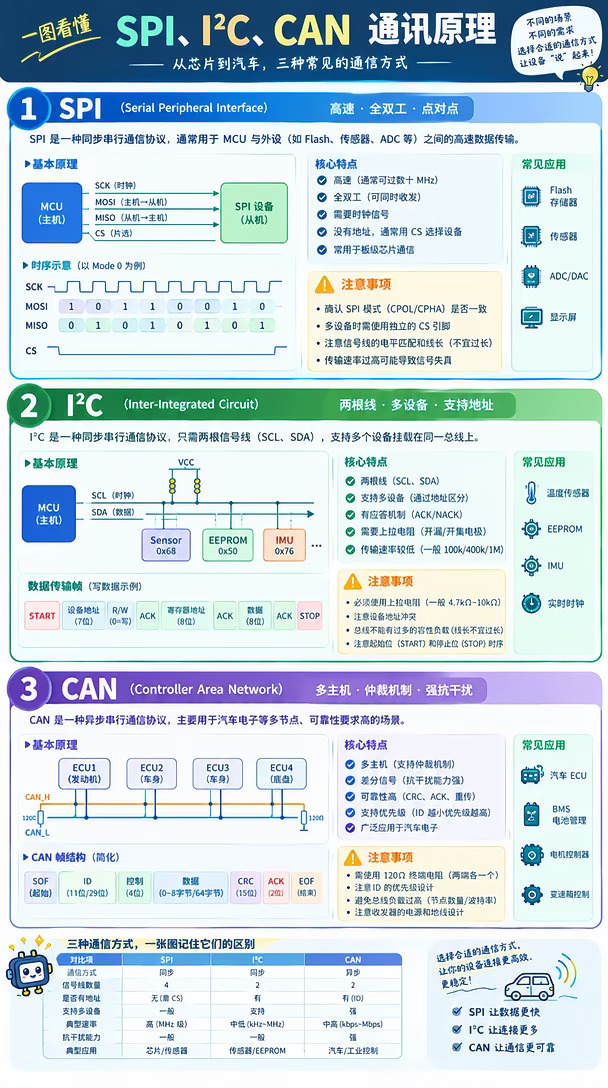 【嵌入式必学】SPI、I²C、UART、LIN、CAN、以太网到底有什么区别？一张图搞懂6种通信协议原理#howto入门codex #单片机 #电驱动系统 #嵌入式 #c语言学习 #编程 #以太网 #算法