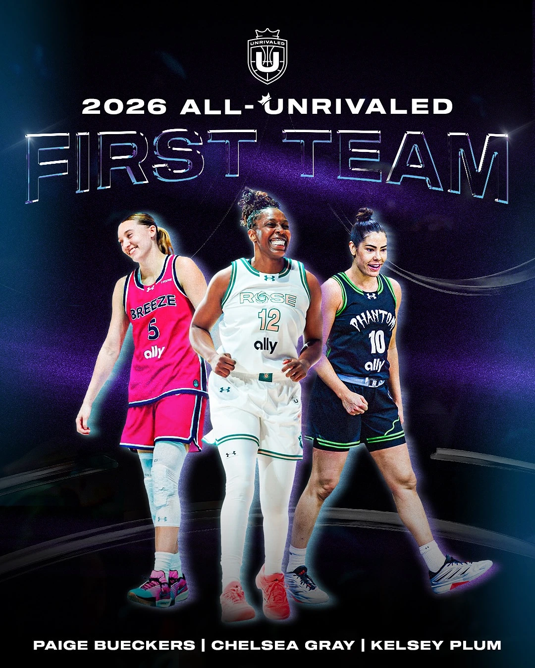 Unrivaled赛季一阵公布！佩奇、普拉姆领衔