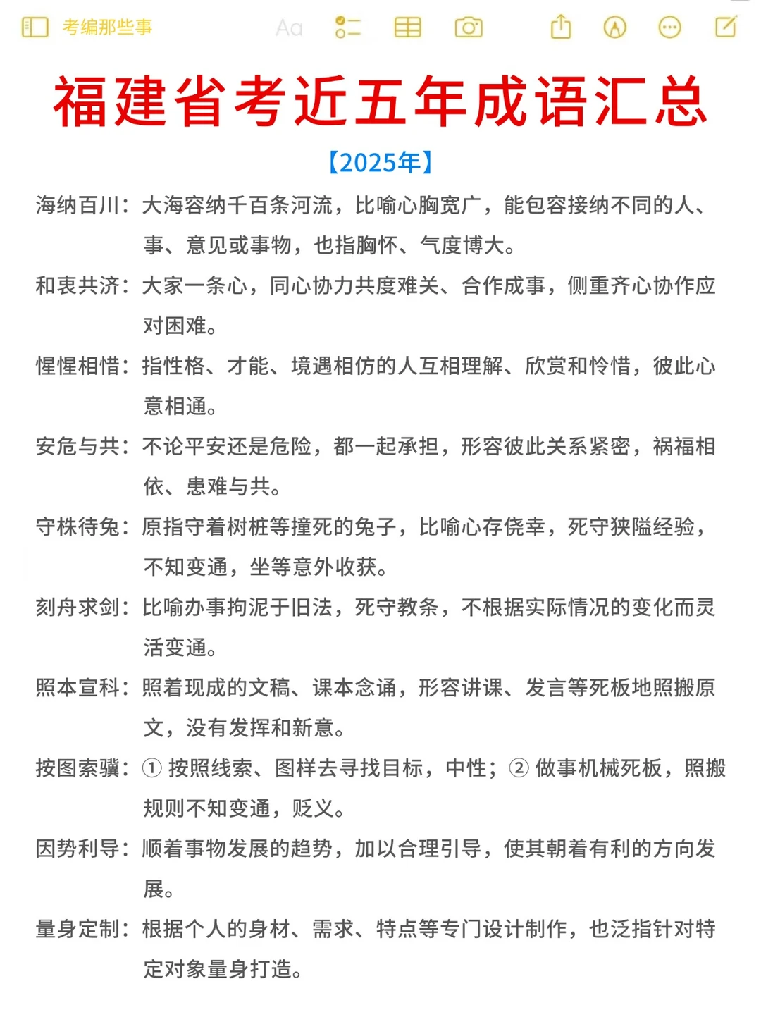 福建省考近五年考过的成语汇总！