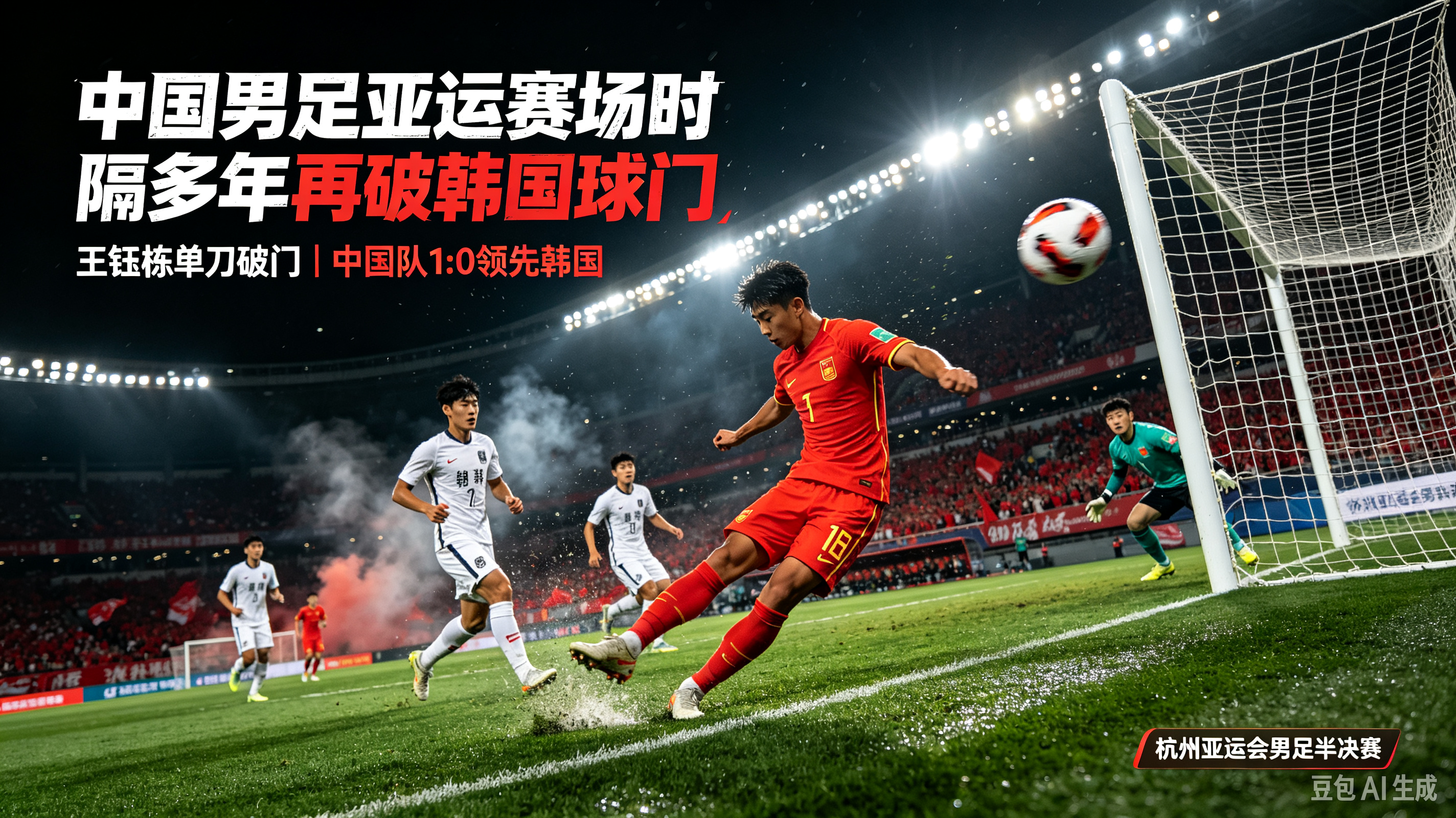 男足1:2 不敌韩国 无缘亚运决赛亚运u23男足 名古屋亚洲杯 

9月30日下午，爱知·名古屋亚运会男足半决赛，中国U23亚运队1:2被卫冕冠军韩国队逆转，无缘决赛。上半场第22分钟左右，张玉宁中场做球，毛伟杰过顶挑传，王钰栋高速前插单刀推射破门，中国队1:0领先。这粒球意义特殊——这是中