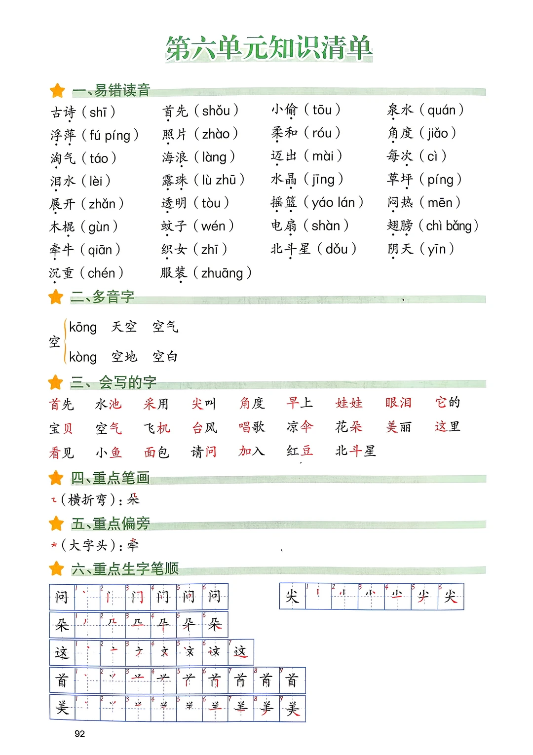 一年级下册语文｜六单元知识清单 知识归纳
