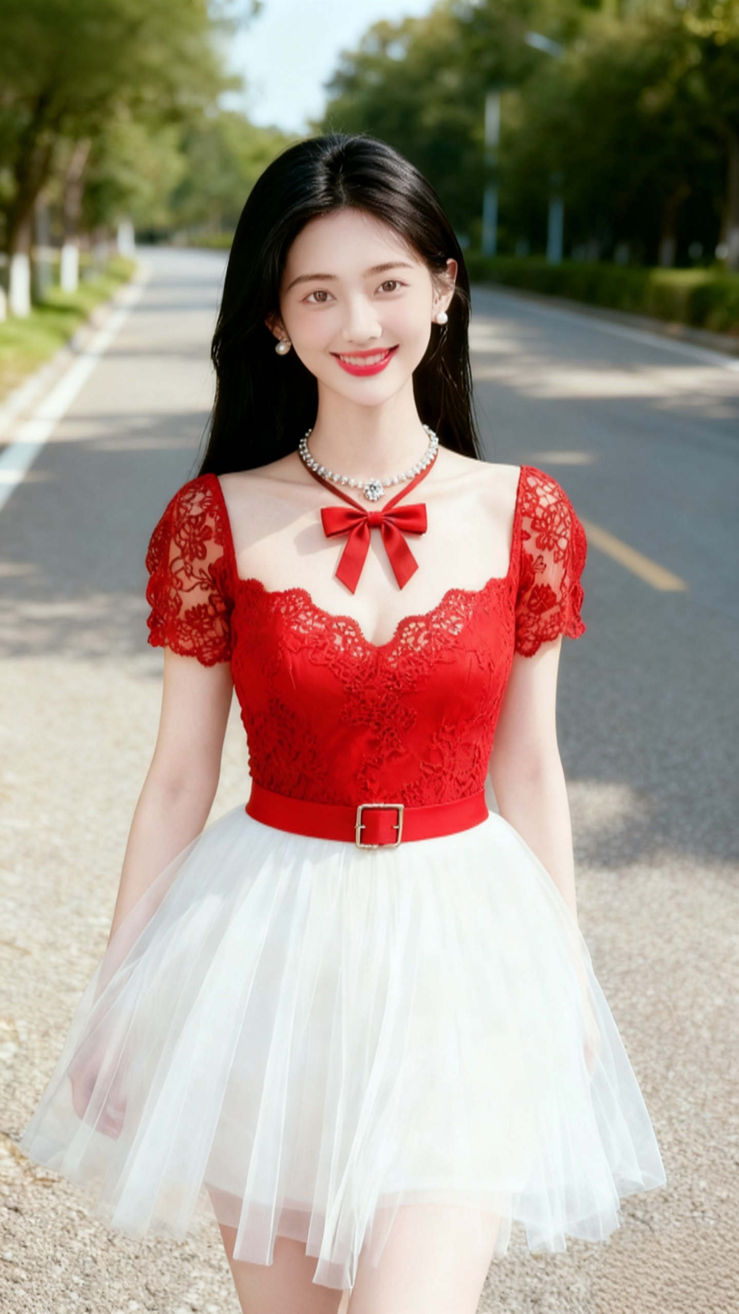 青春的美好美女一头乌黑亮丽的长发如瀑布般垂落在她的肩头，发梢微微卷曲...