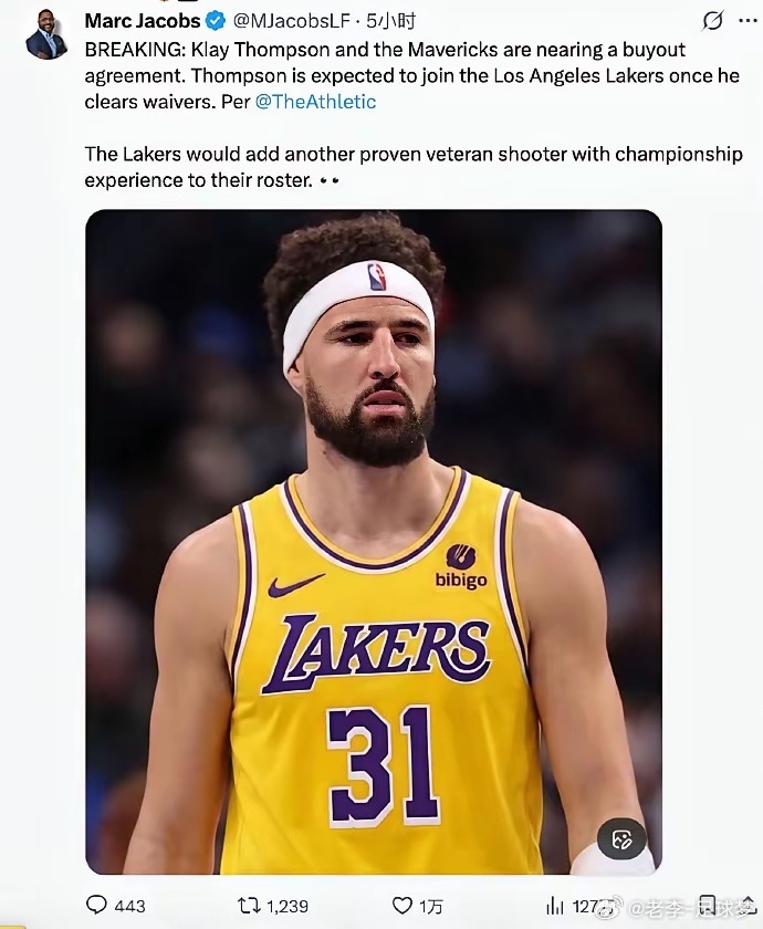 《The Athletic》最新爆料，克莱·汤普森正与独行侠洽谈买断事...