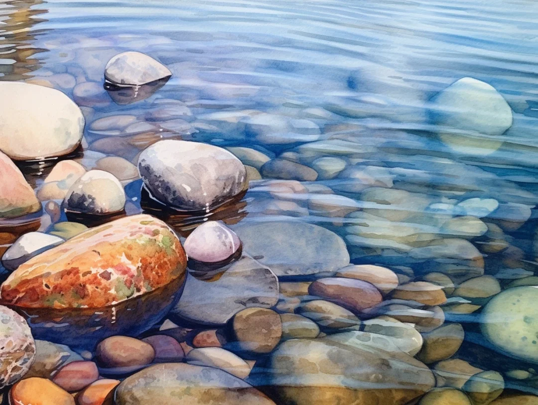 AI水彩 水中石头(2)