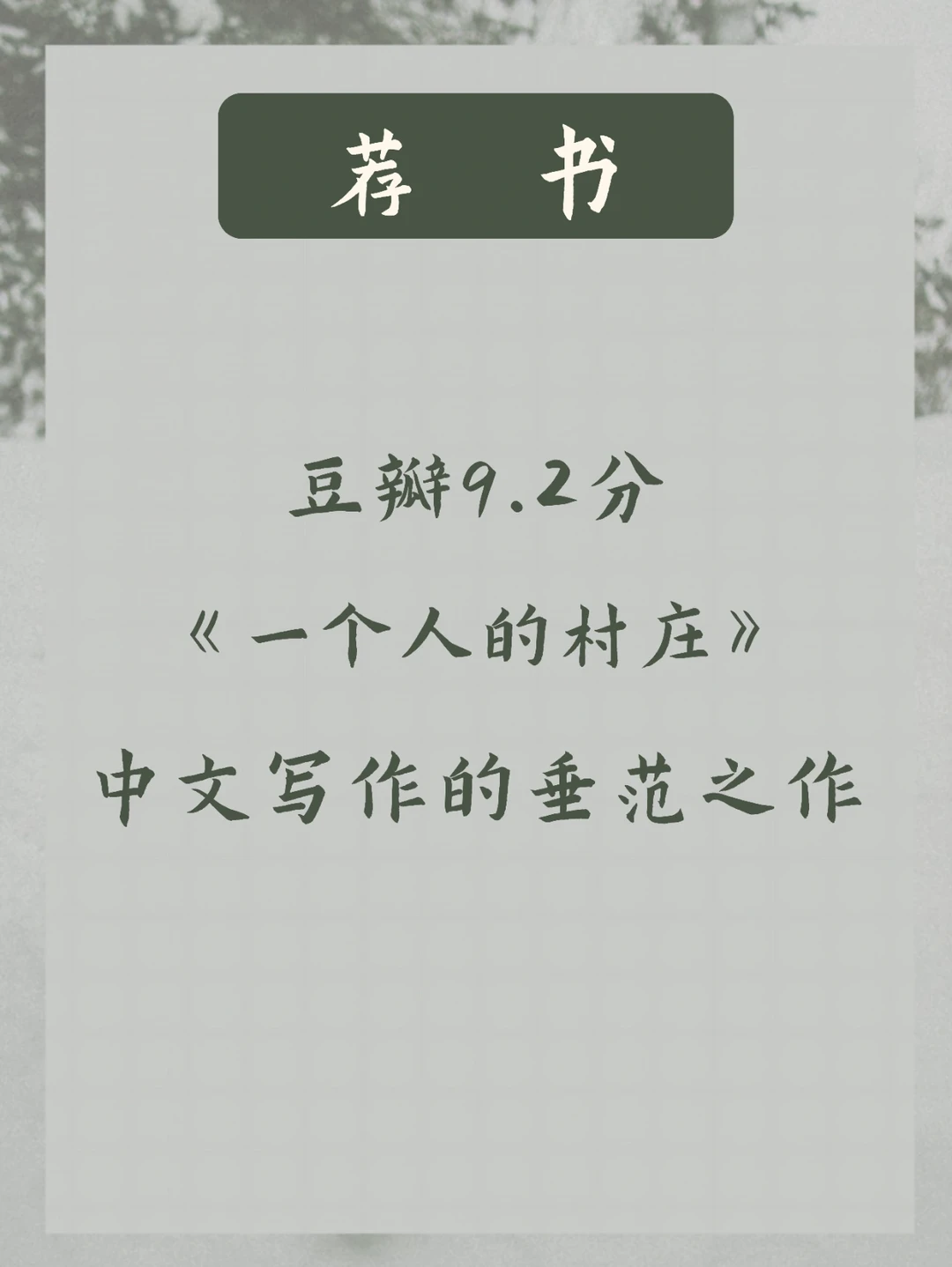 《一个人的村庄》 | 可能被低估的好书