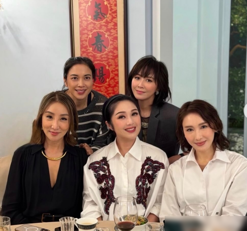 一张饭局照，半山豪宅里坐了四个身家过亿的女人，评论区却为杨千嬅的眉毛吵翻了。
雷林静怡做东，刘嘉玲、黎姿、杨千嬅加个罗宝盈，全到齐了。地点选在能看维港夜景的半山，刘嘉玲自己发图配文万家灯火时，最美维港夜。
刘嘉玲快六十了，黑西装里搭半透视内搭，状态硬得不像话。黎姿五十五，白衬衫牛仔裤，妆淡得跟没