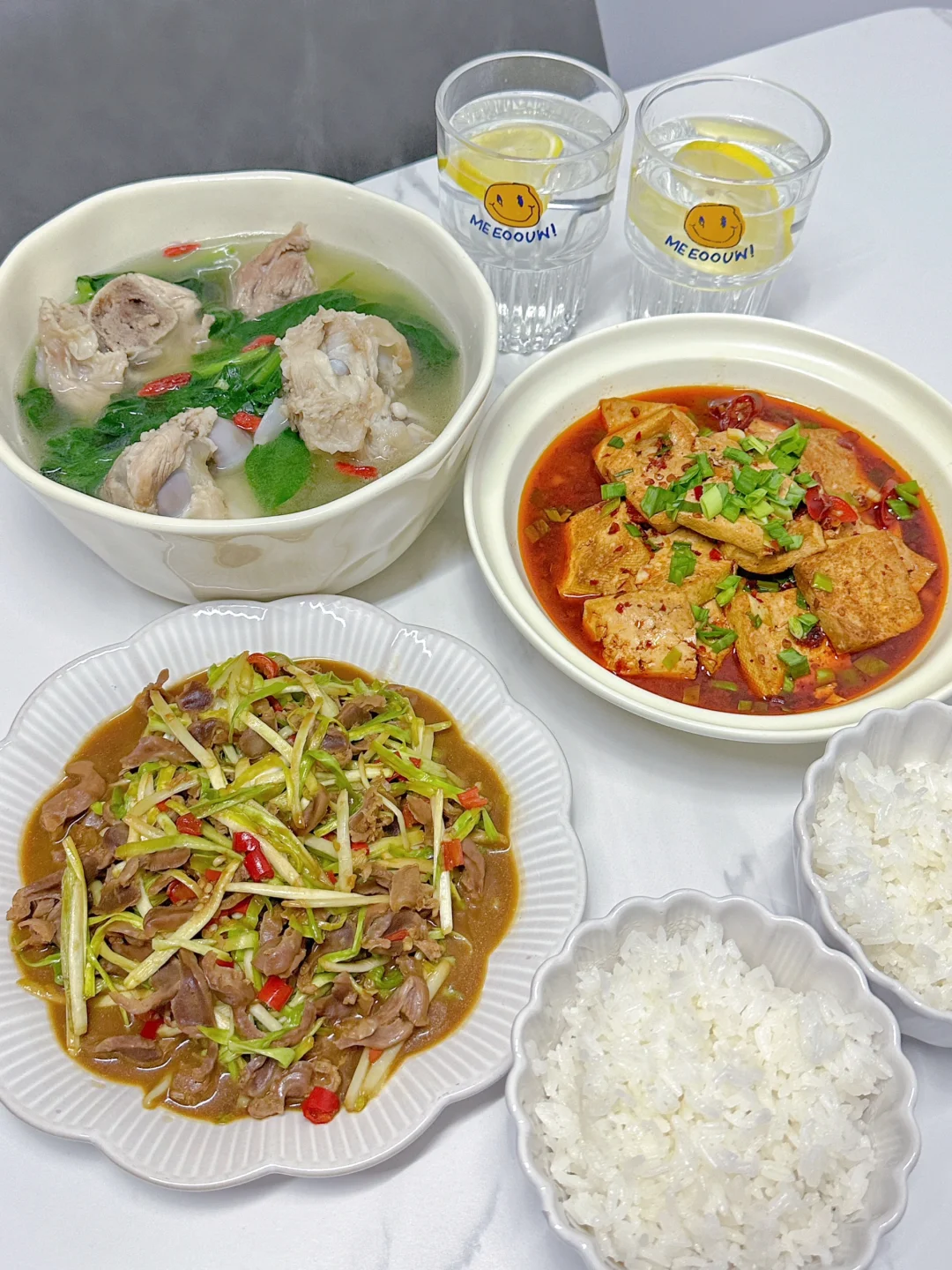 ✅晚餐分享｜韭黄鸡胗➕红烧豆腐➕大骨头青菜汤